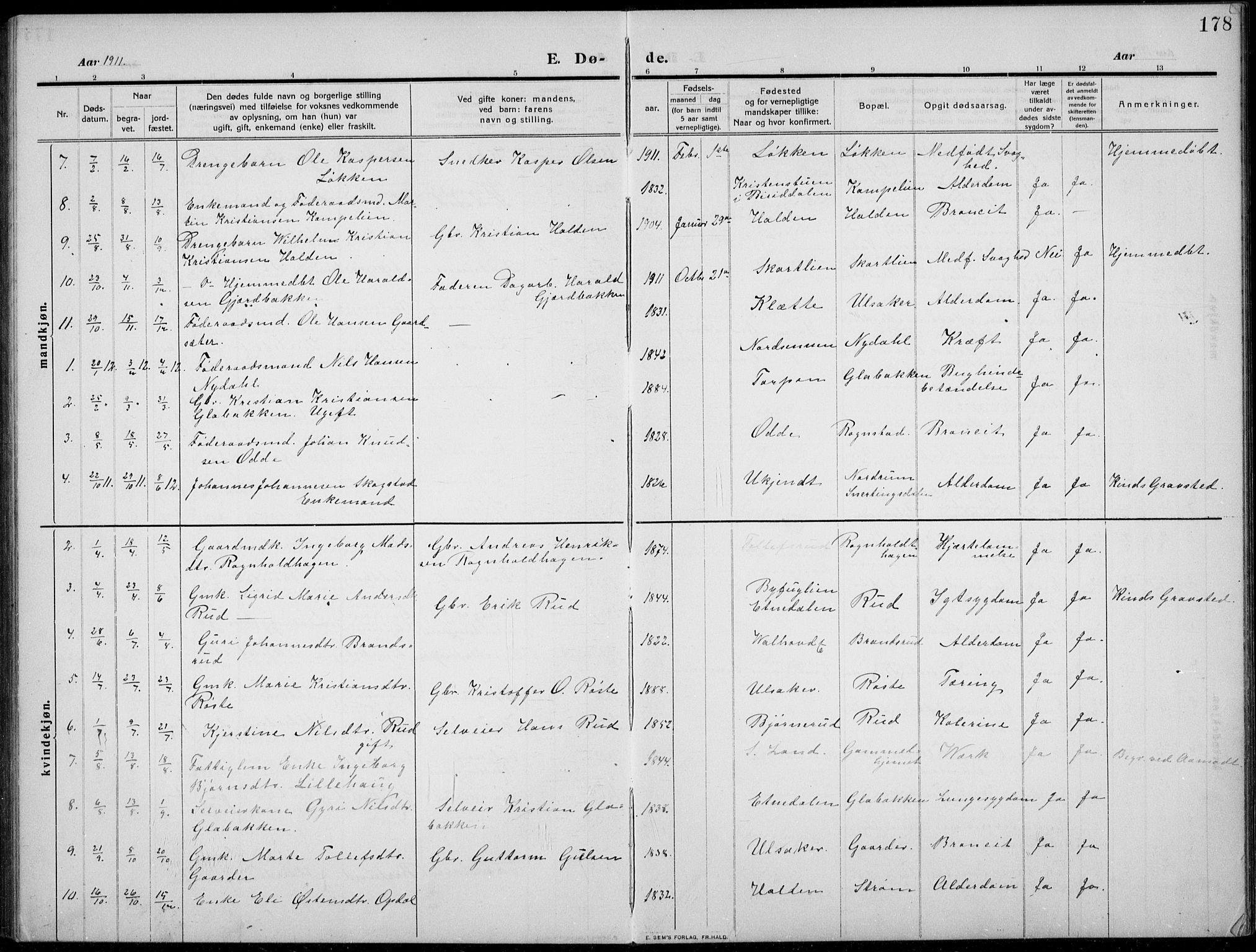 Nordre Land prestekontor, AV/SAH-PREST-124/H/Ha/Hab/L0002: Parish register (copy) no. 2, 1909-1934, p. 178