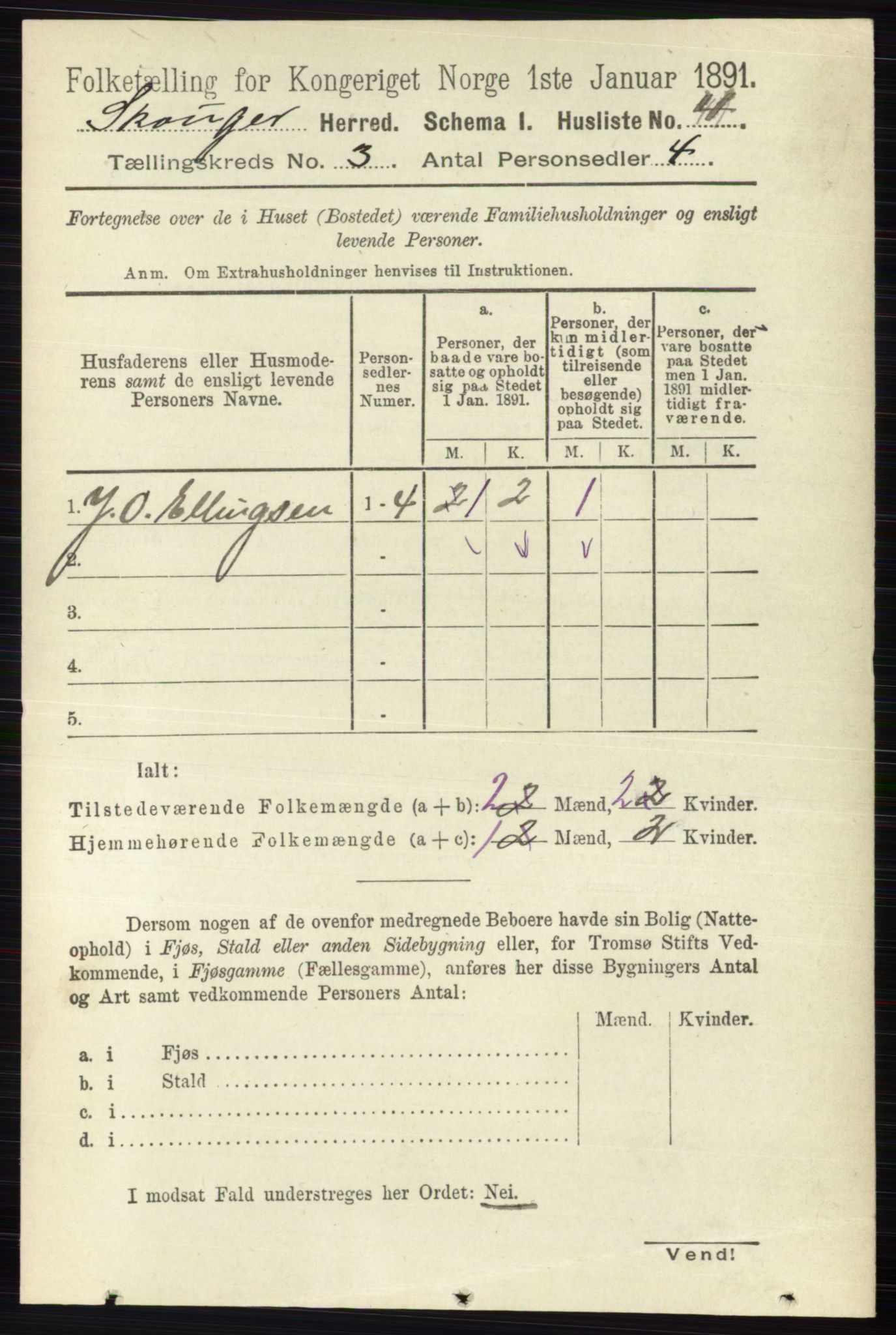 RA, 1891 census for 0712 Skoger, 1891, p. 1496