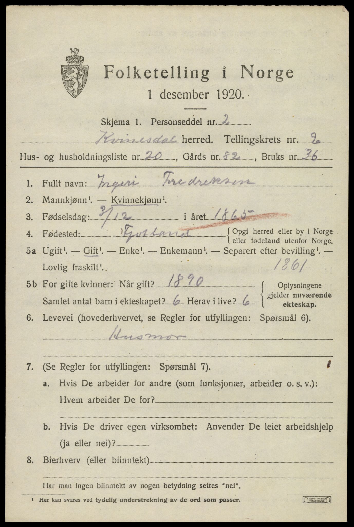 SAK, 1920 census for Kvinesdal, 1920, p. 2093