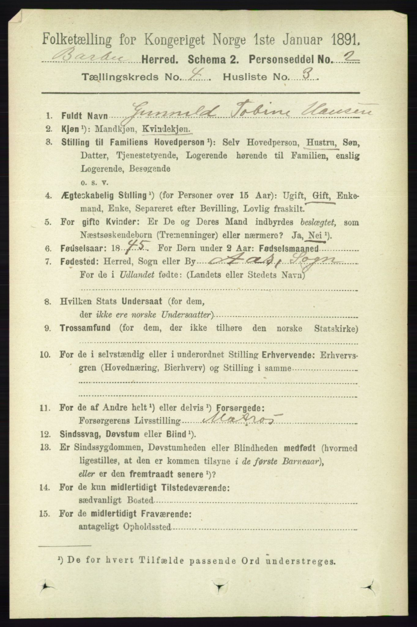 RA, 1891 census for 0990 Barbu, 1891, p. 2460