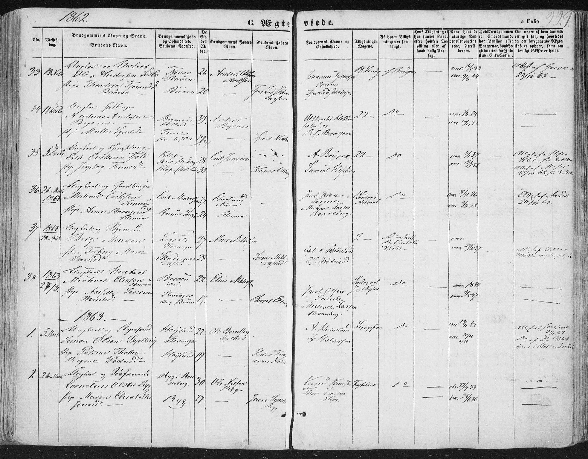 Hetland sokneprestkontor, AV/SAST-A-101826/30/30BA/L0002: Parish register (official) no. A 2, 1849-1869, p. 229