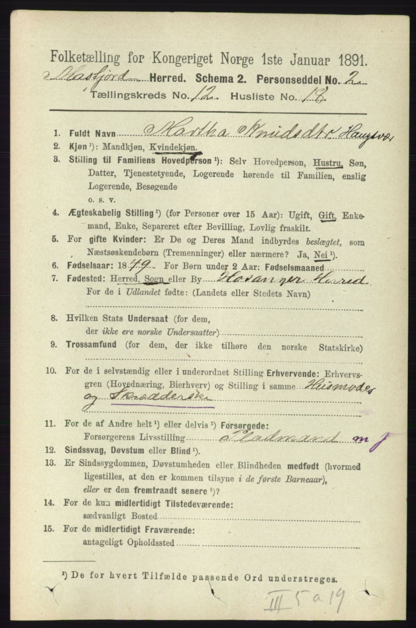 RA, 1891 census for 1266 Masfjorden, 1891, p. 2593