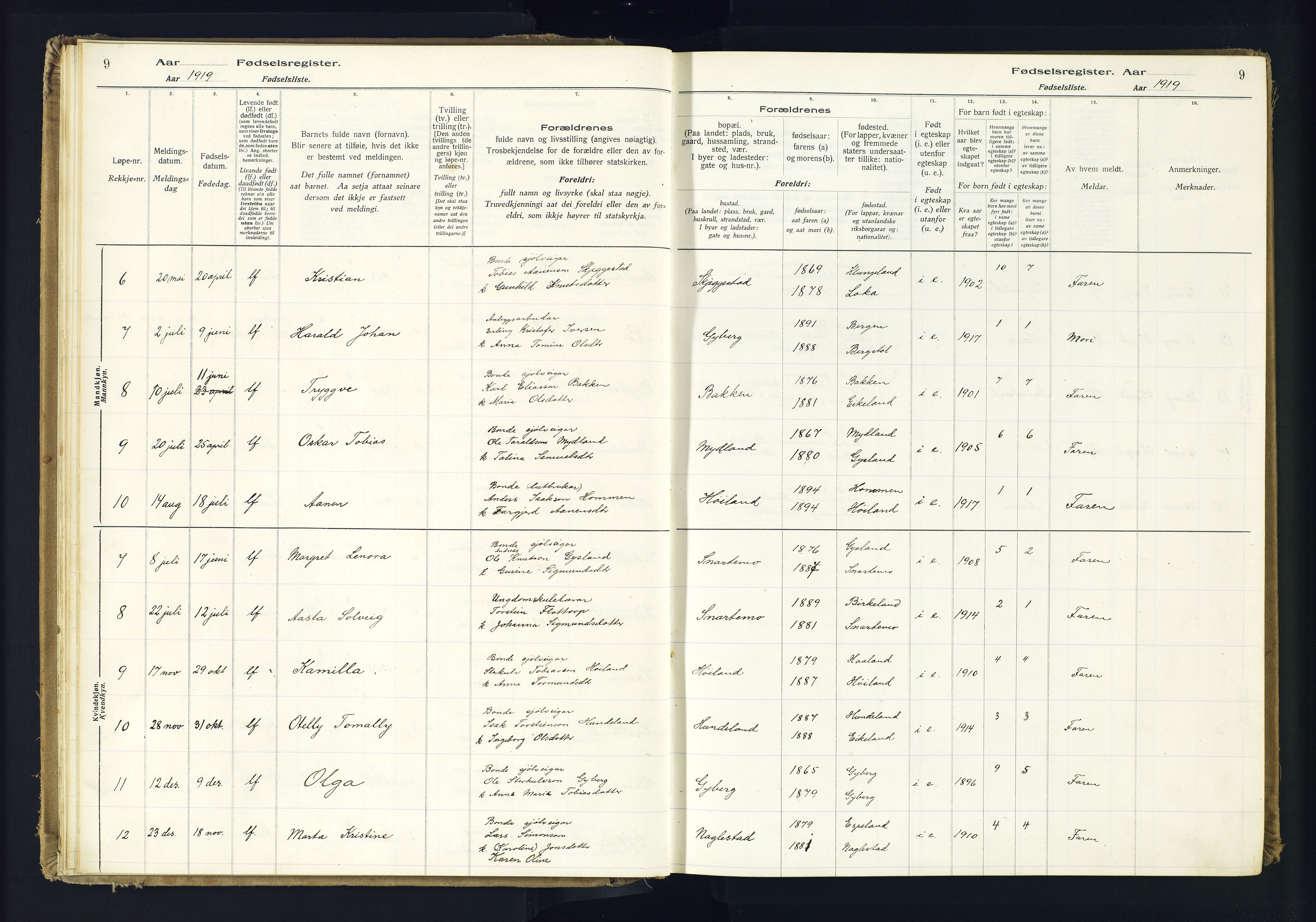 Hægebostad sokneprestkontor, SAK/1111-0024/J/Ja/L0001: Birth register no. II.6.7, 1916-1982, p. 9