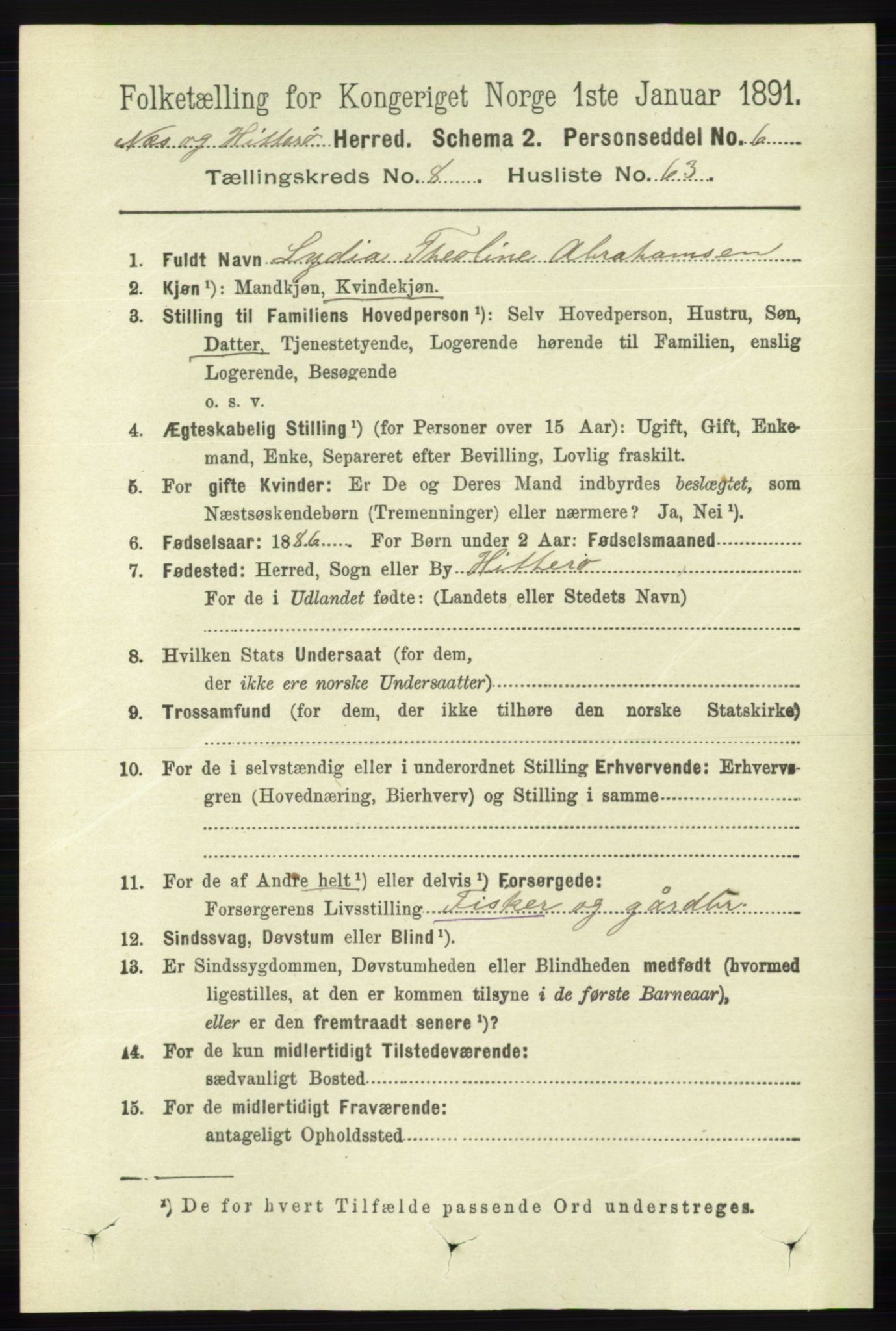 RA, 1891 census for 1043 Hidra og Nes, 1891, p. 3652