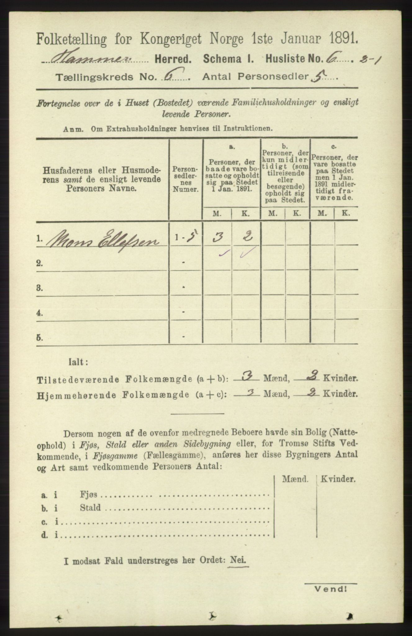 RA, 1891 census for 1254 Hamre, 1891, p. 1525