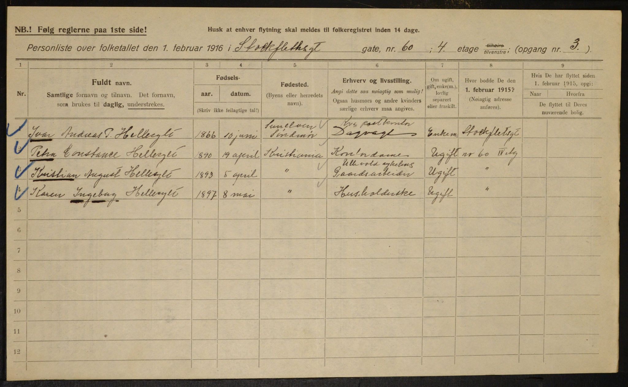 OBA, Municipal Census 1916 for Kristiania, 1916, p. 105180