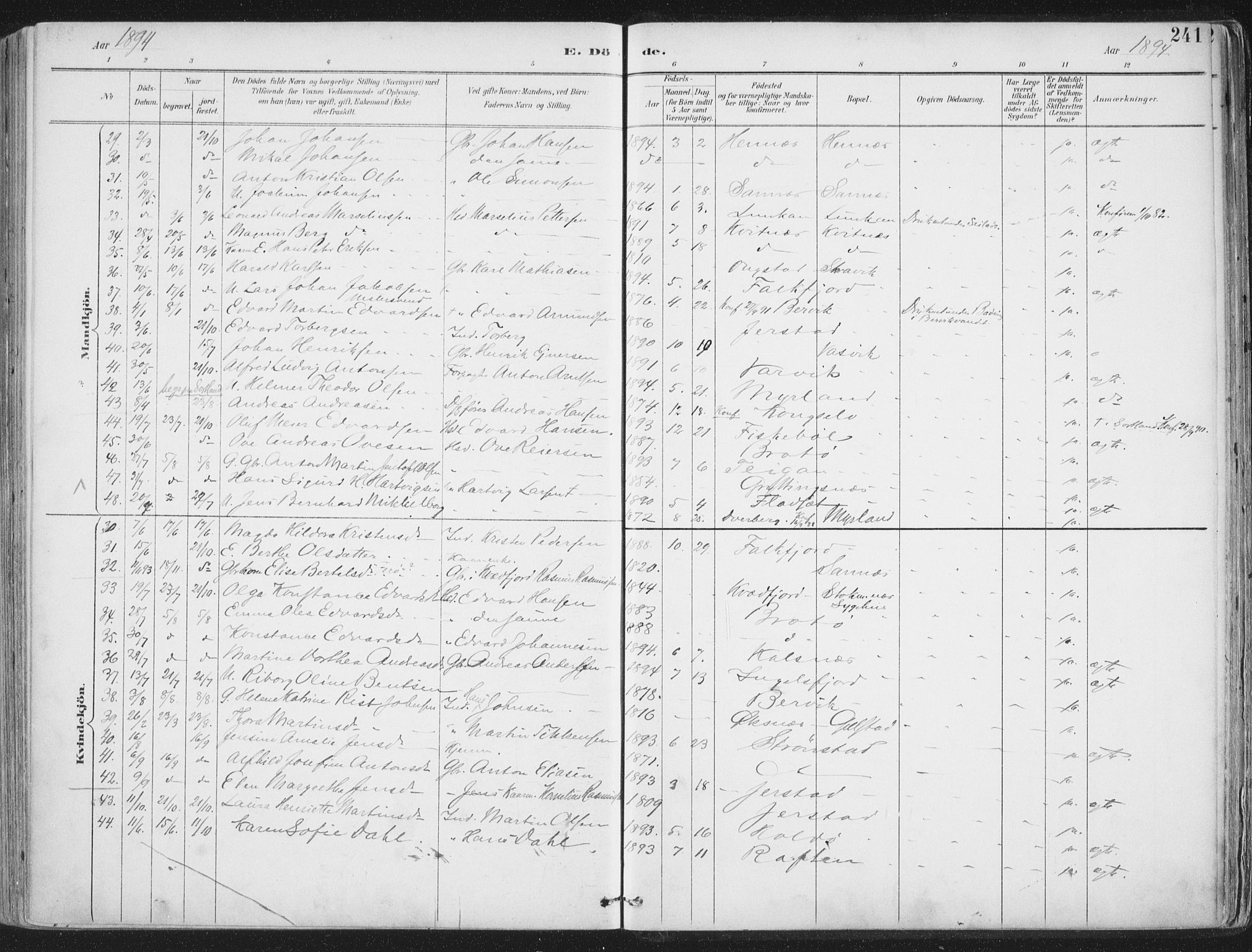 Ministerialprotokoller, klokkerbøker og fødselsregistre - Nordland, AV/SAT-A-1459/888/L1246: Parish register (official) no. 888A12, 1891-1903, p. 241