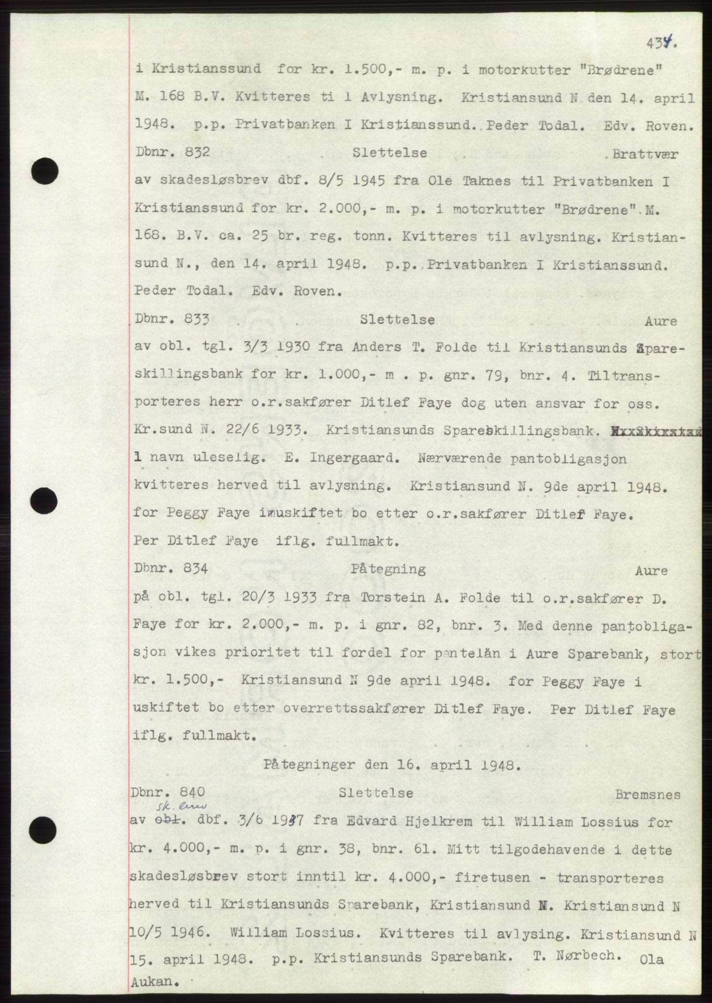 Nordmøre sorenskriveri, SAT/A-4132/1/2/2Ca: Mortgage book no. C82b, 1946-1951, Diary no: : 832/1948