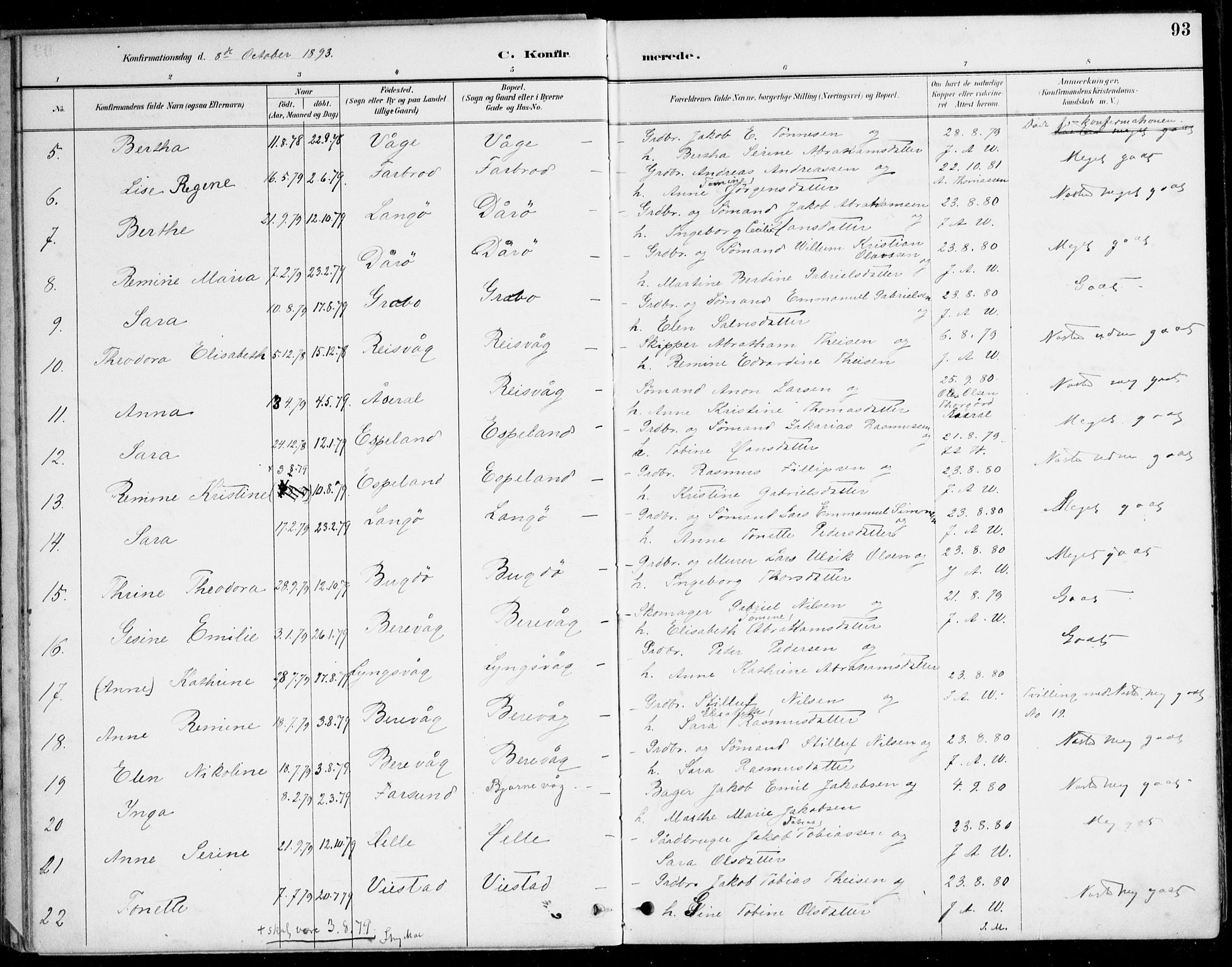 Herad sokneprestkontor, AV/SAK-1111-0018/F/Fa/Fab/L0005: Parish register (official) no. A 5, 1886-1913, p. 93