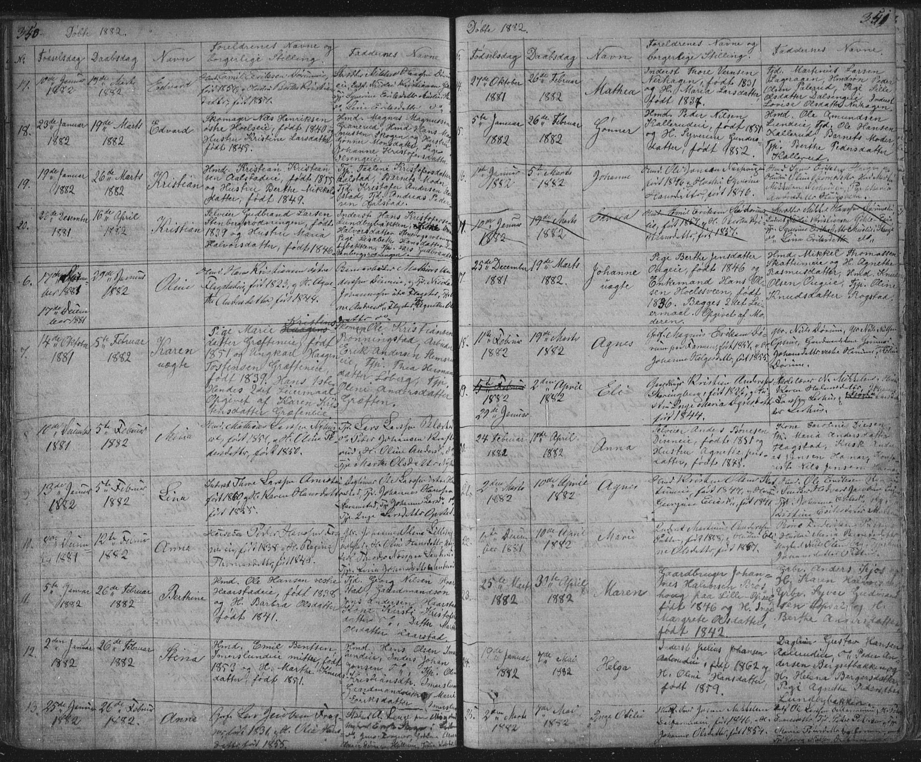 Vang prestekontor, Hedmark, AV/SAH-PREST-008/H/Ha/Hab/L0010A: Parish register (copy) no. 10a, 1854-1896, p. 350-351