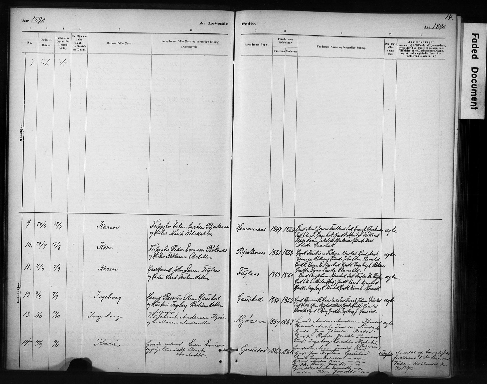 Ministerialprotokoller, klokkerbøker og fødselsregistre - Sør-Trøndelag, SAT/A-1456/694/L1127: Parish register (official) no. 694A01, 1887-1905, p. 14