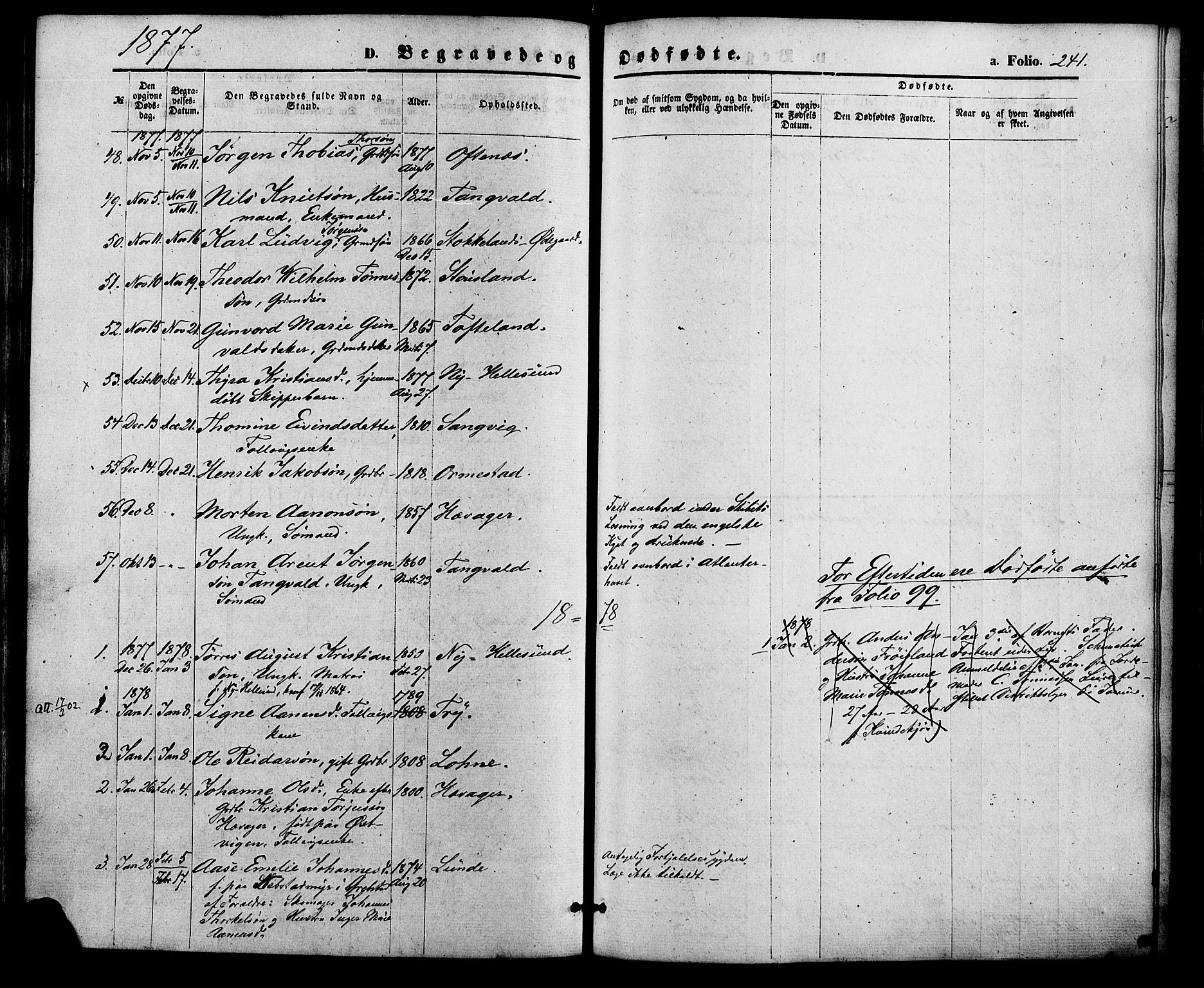 Søgne sokneprestkontor, SAK/1111-0037/F/Fa/Fab/L0011: Parish register (official) no. A 11, 1869-1879, p. 241