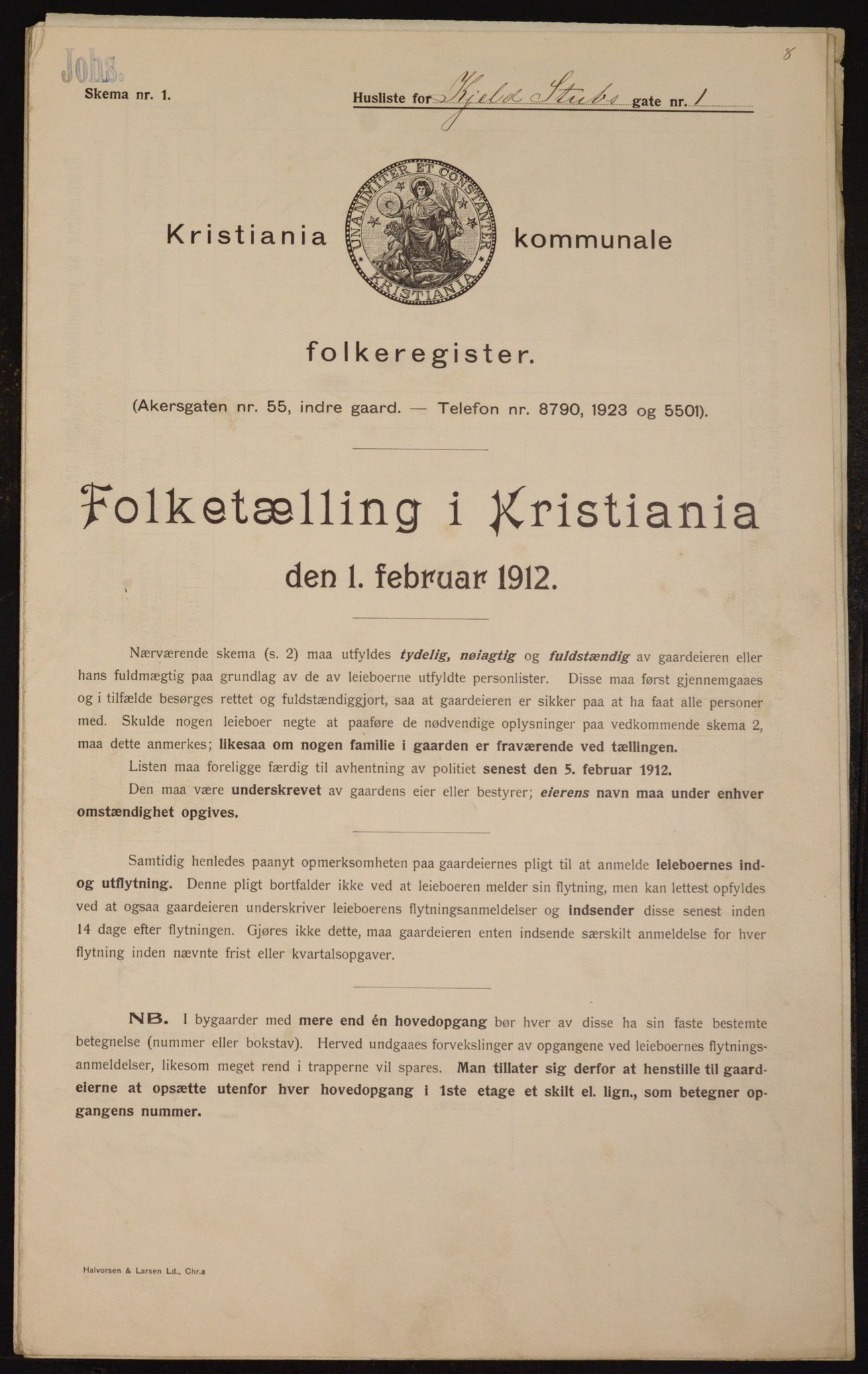 OBA, Municipal Census 1912 for Kristiania, 1912, p. 51722