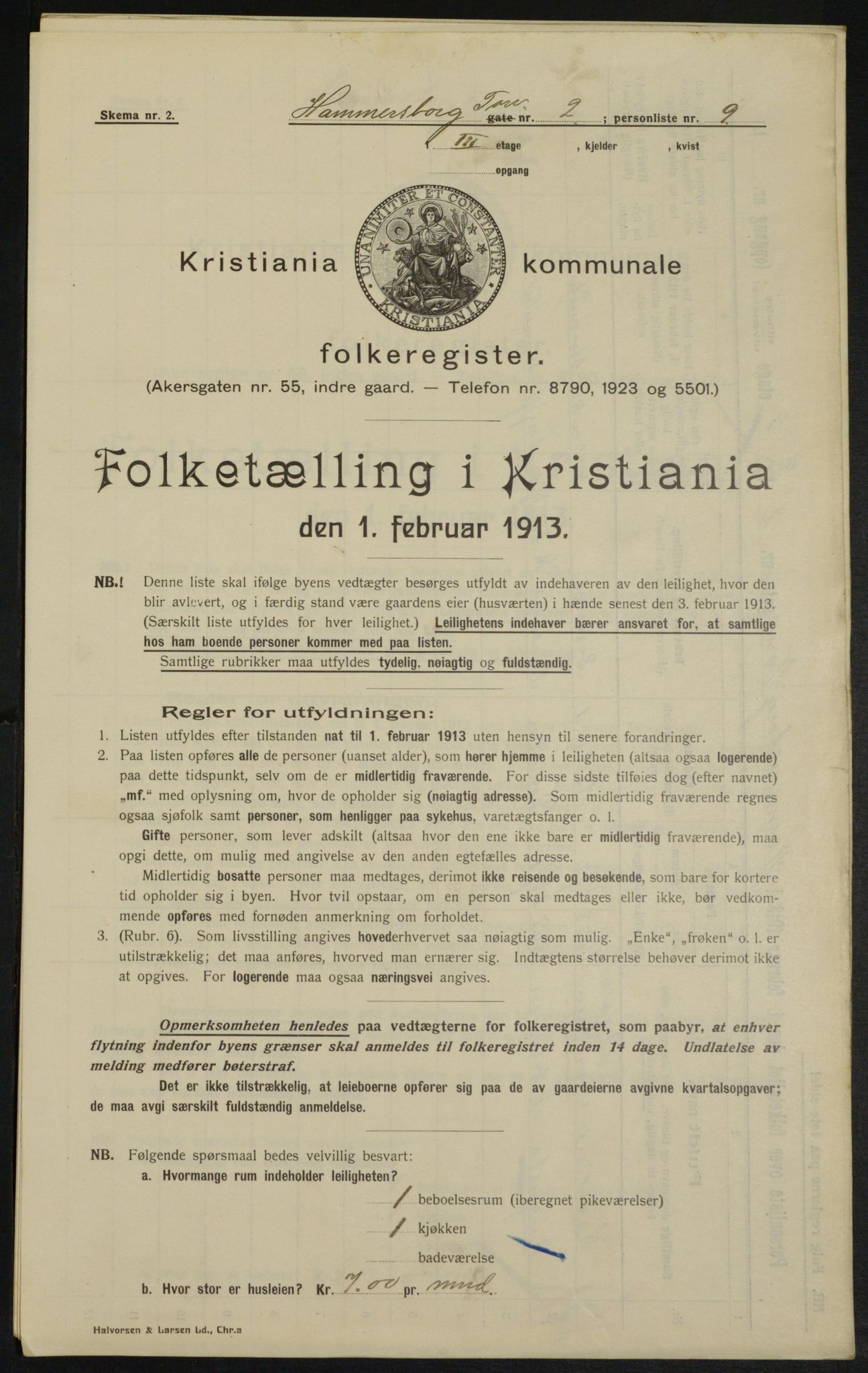 OBA, Municipal Census 1913 for Kristiania, 1913, p. 34452