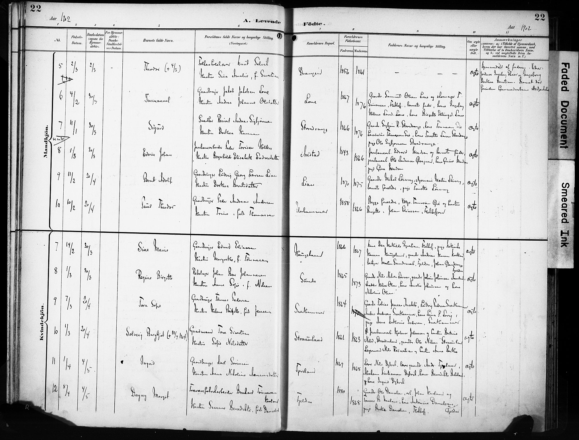 Flekkefjord sokneprestkontor, AV/SAK-1111-0012/F/Fa/Fac/L0009: Parish register (official) no. A 9, 1899-1909, p. 22