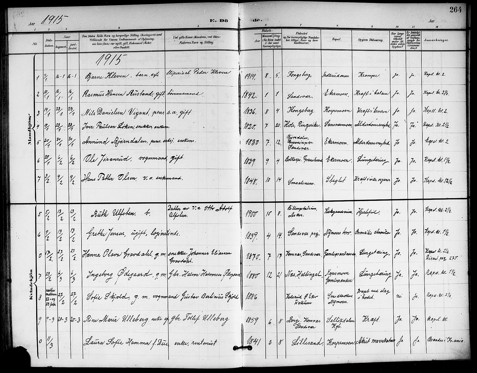 Kongsberg kirkebøker, AV/SAKO-A-22/G/Ga/L0007: Parish register (copy) no. 7, 1901-1915, p. 264