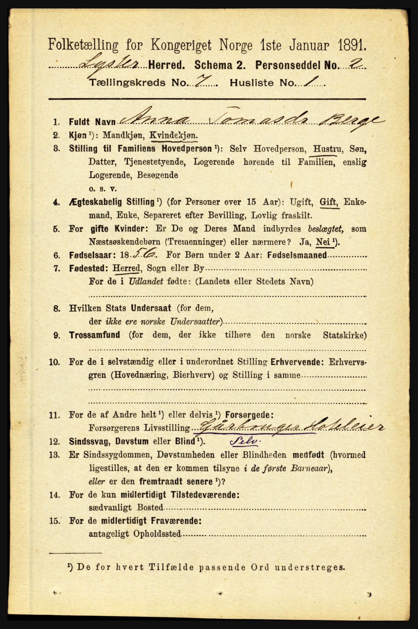 RA, 1891 census for 1426 Luster, 1891, p. 2615