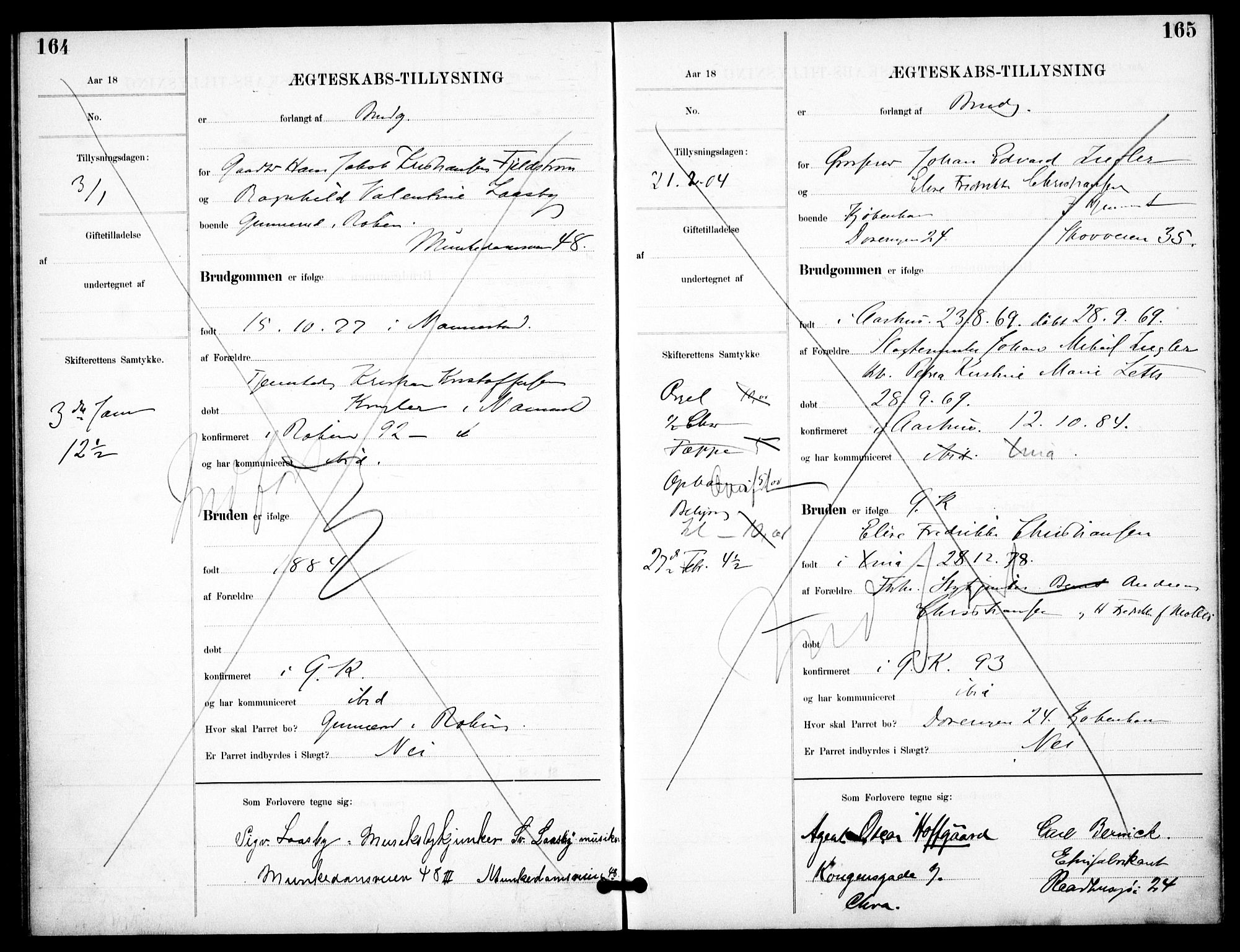 Garnisonsmenigheten Kirkebøker, SAO/A-10846/H/Ha/L0008: Banns register no. I 8, 1894-1908, p. 164-165