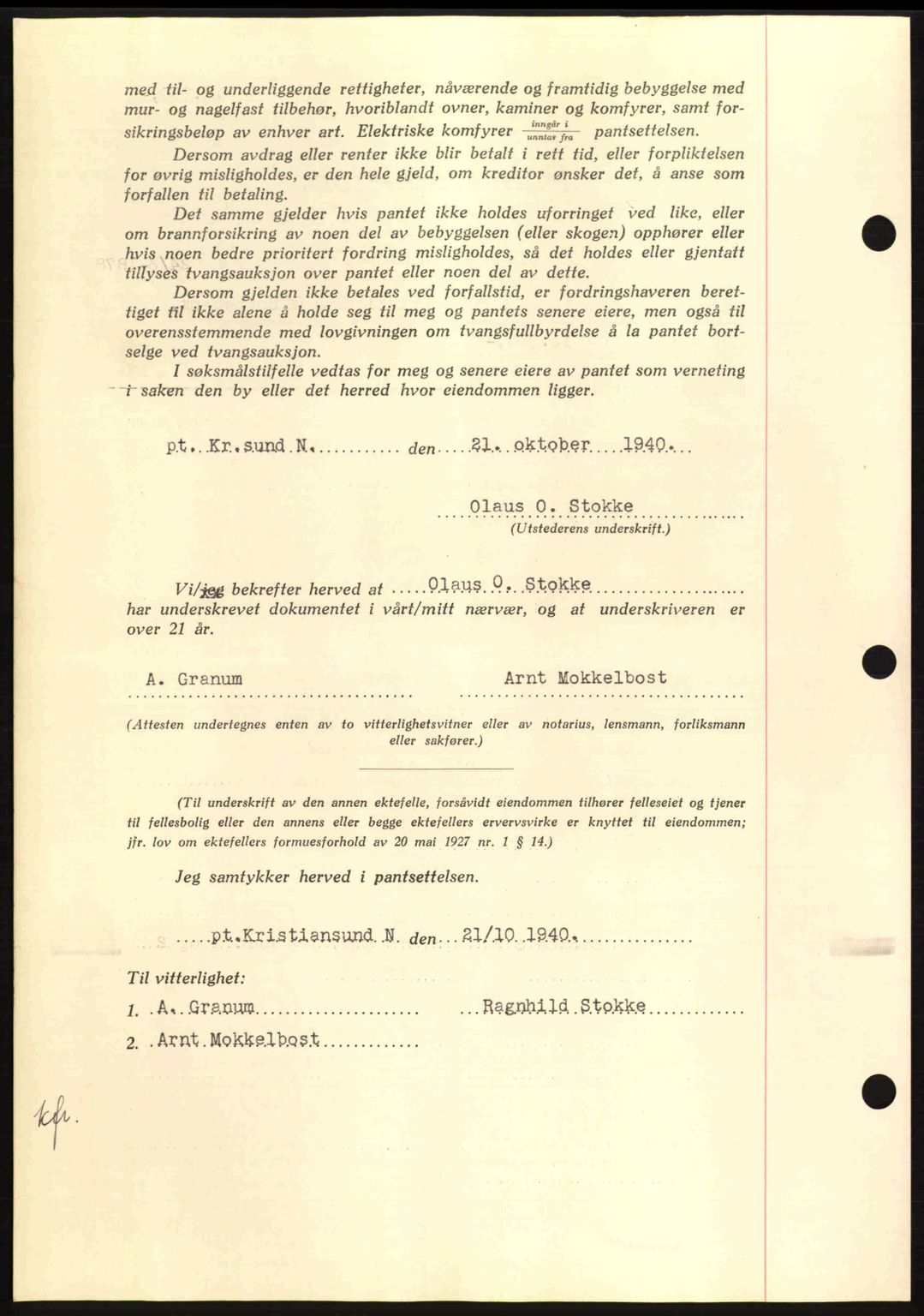 Nordmøre sorenskriveri, AV/SAT-A-4132/1/2/2Ca: Mortgage book no. B87, 1940-1941, Diary no: : 1816/1940