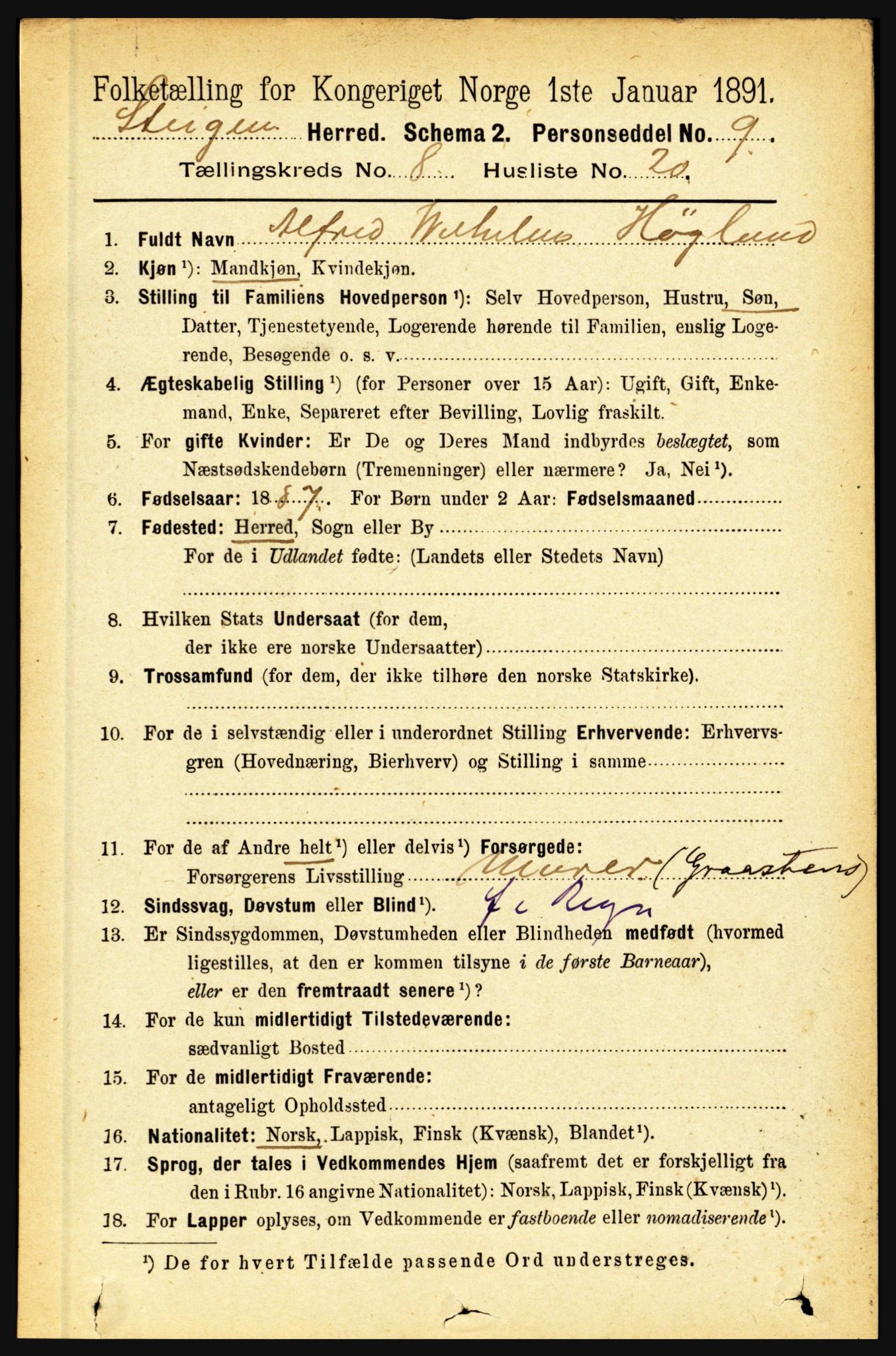 RA, 1891 census for 1848 Steigen, 1891, p. 2728