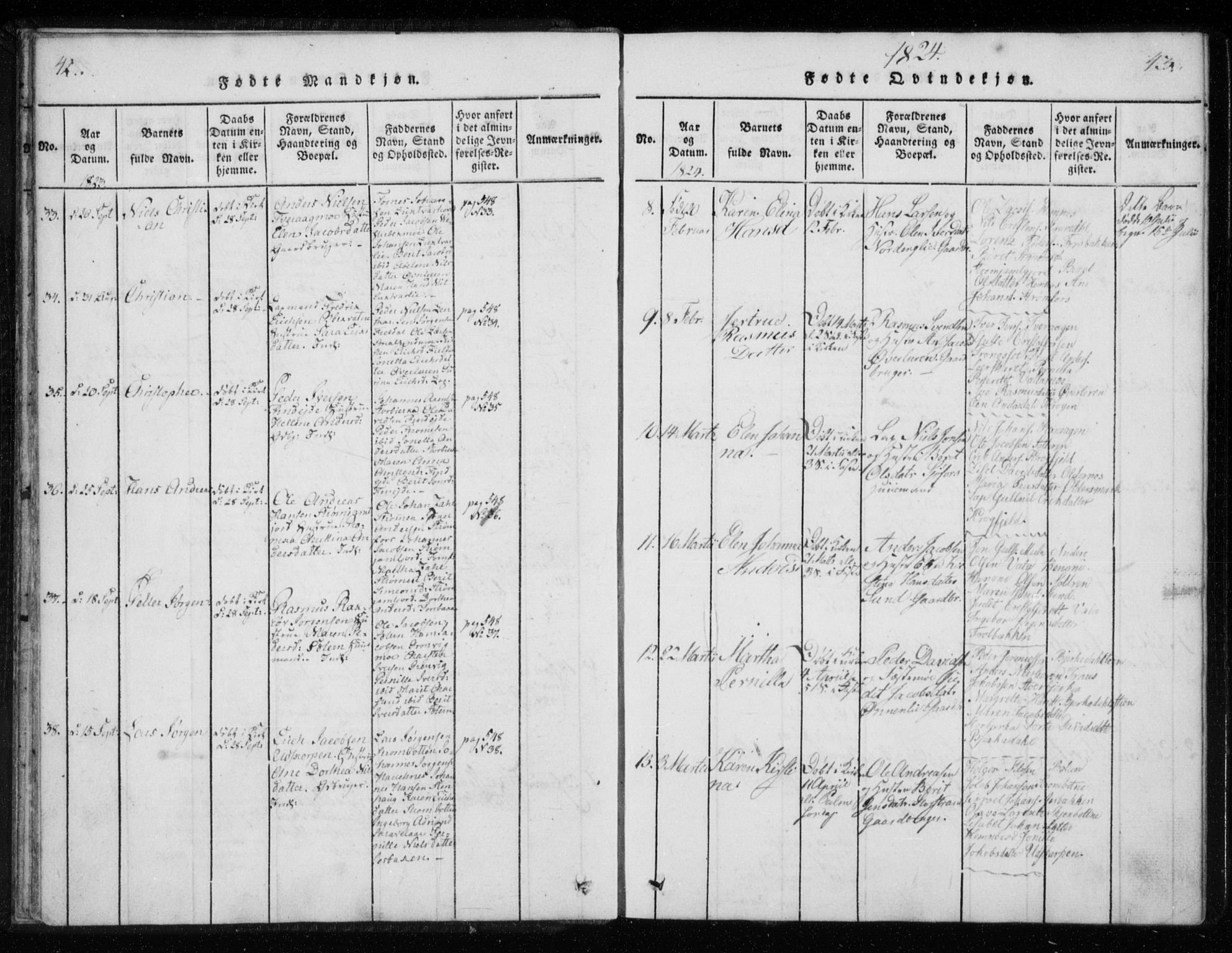 Ministerialprotokoller, klokkerbøker og fødselsregistre - Nordland, AV/SAT-A-1459/825/L0353: Parish register (official) no. 825A07, 1820-1826, p. 42-43