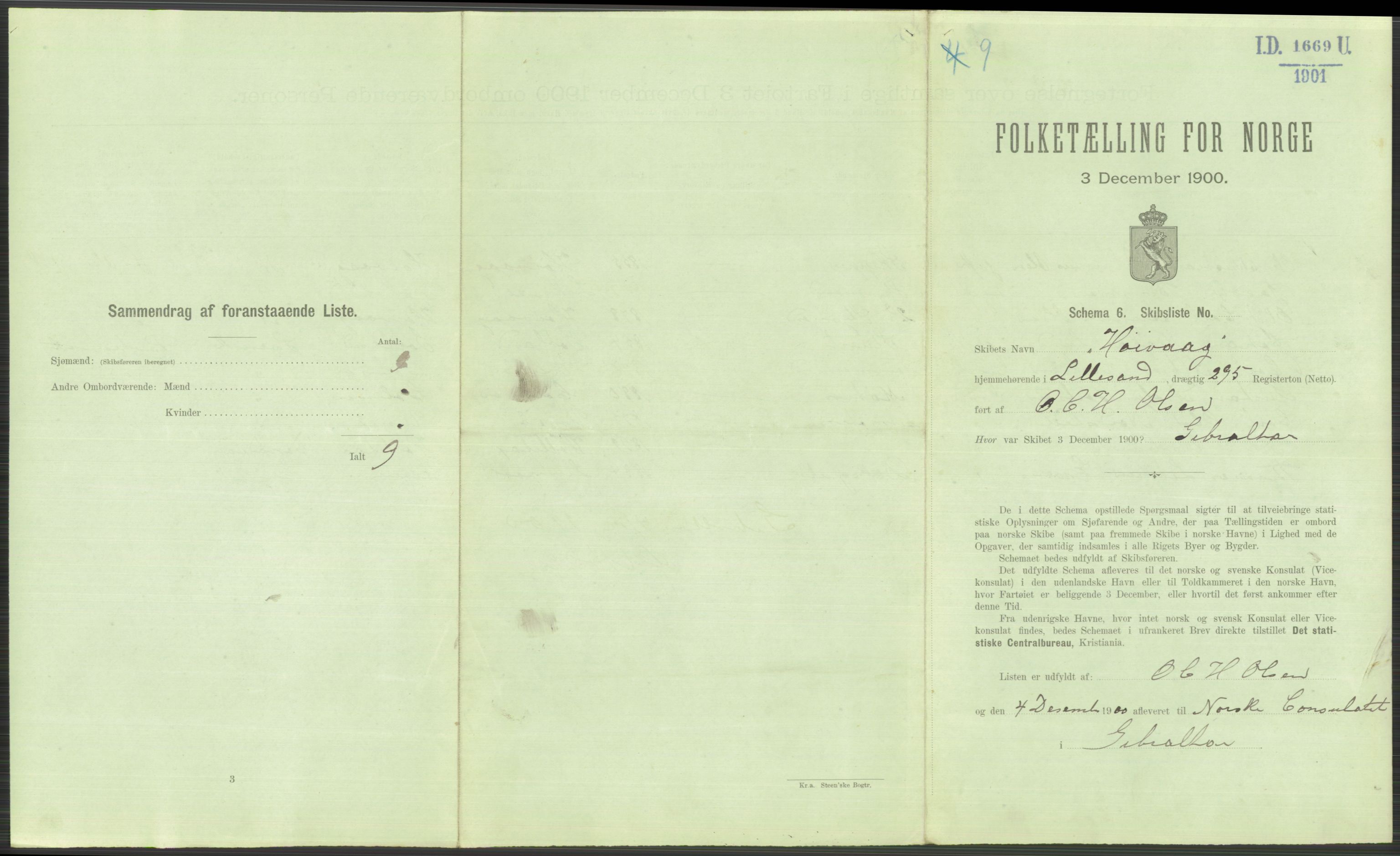 RA, 1900 Census - ship lists from ships in Norwegian harbours, harbours abroad and at sea, 1900, p. 4727