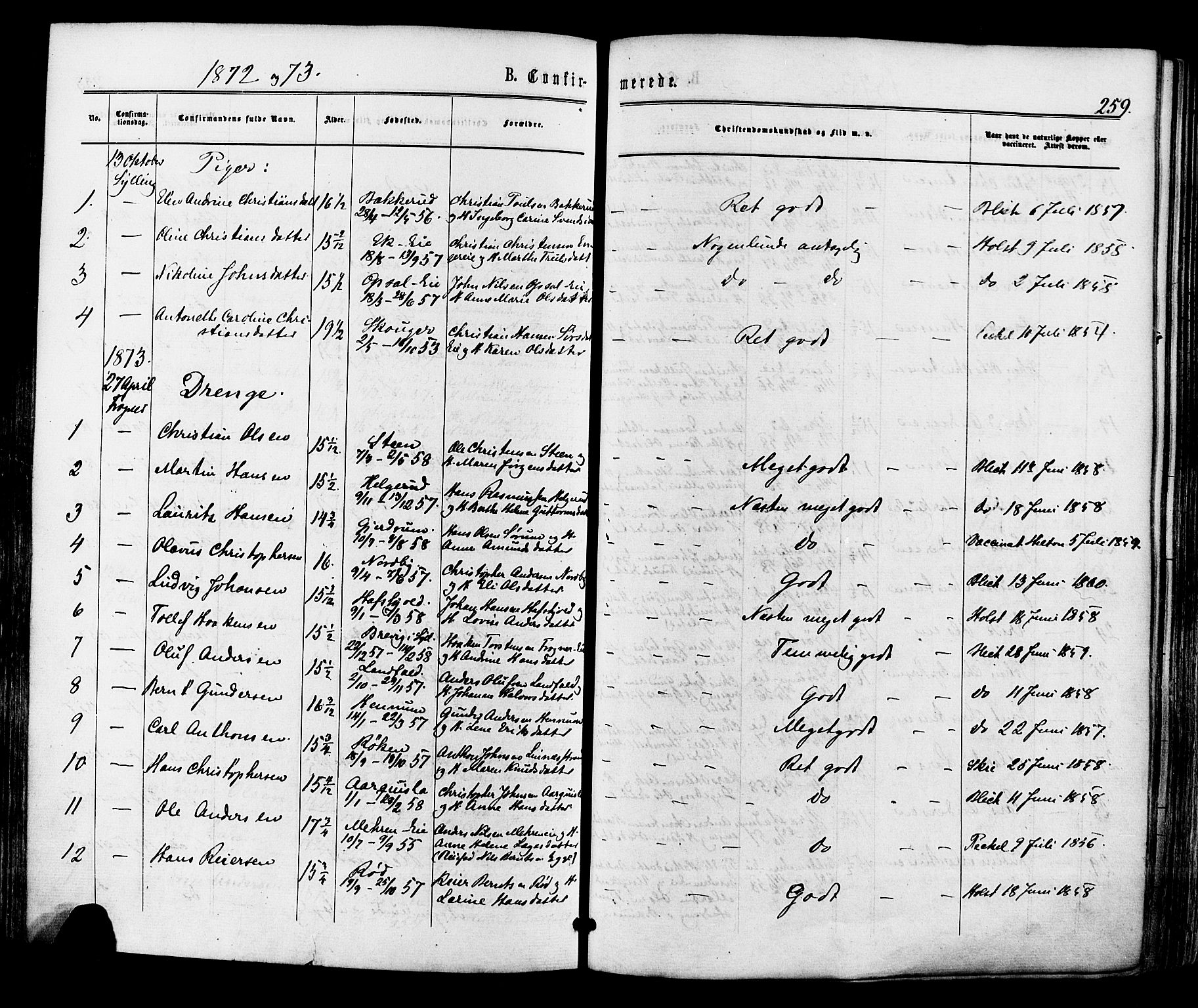 Lier kirkebøker, AV/SAKO-A-230/F/Fa/L0013: Parish register (official) no. I 13, 1865-1874, p. 259