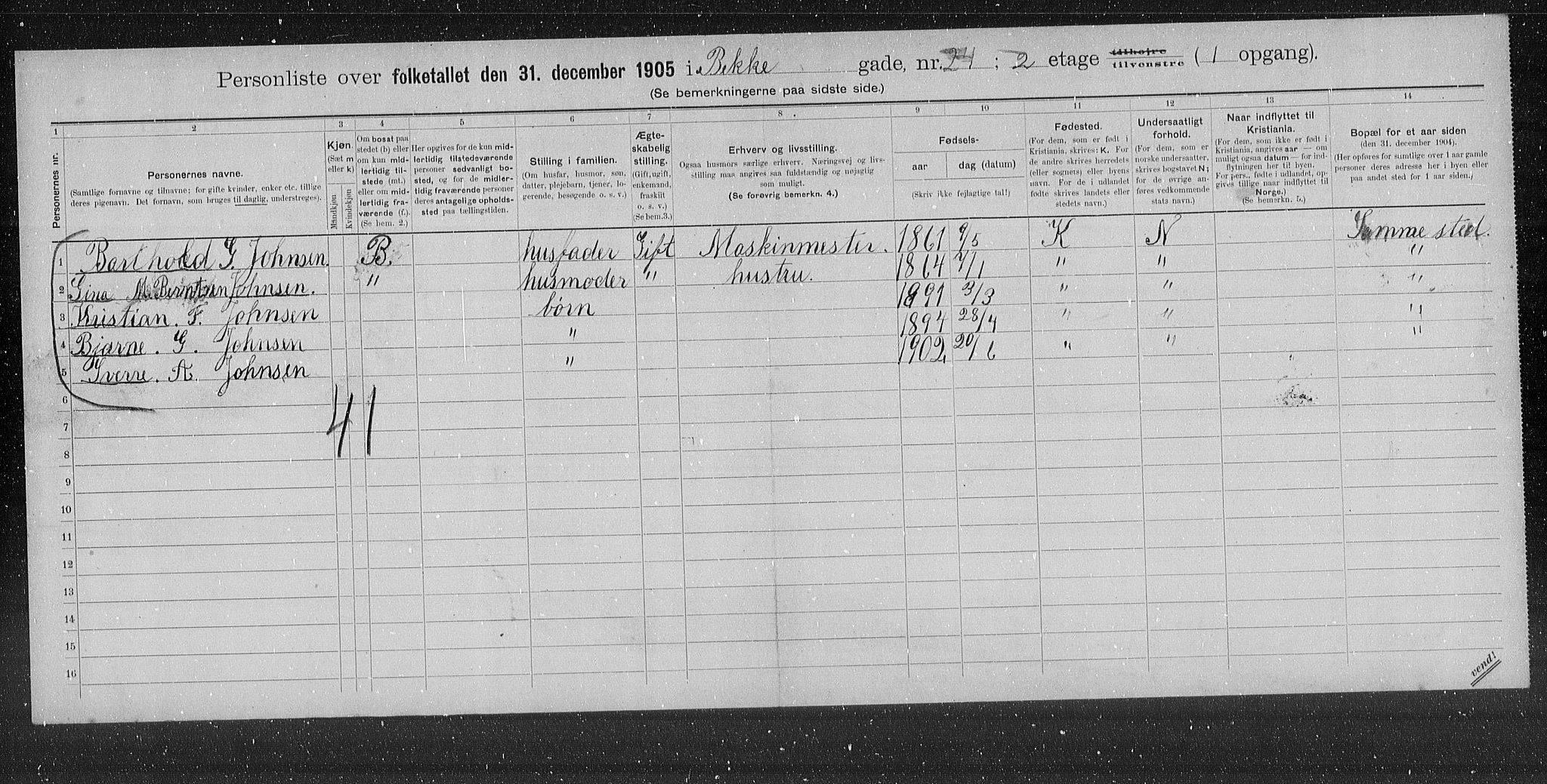 OBA, Municipal Census 1905 for Kristiania, 1905, p. 5783