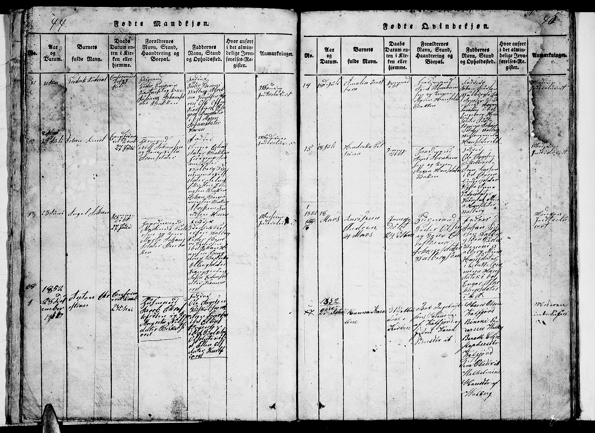 Ministerialprotokoller, klokkerbøker og fødselsregistre - Nordland, AV/SAT-A-1459/884/L1195: Parish register (copy) no. 884C01, 1837-1867, p. 44-45