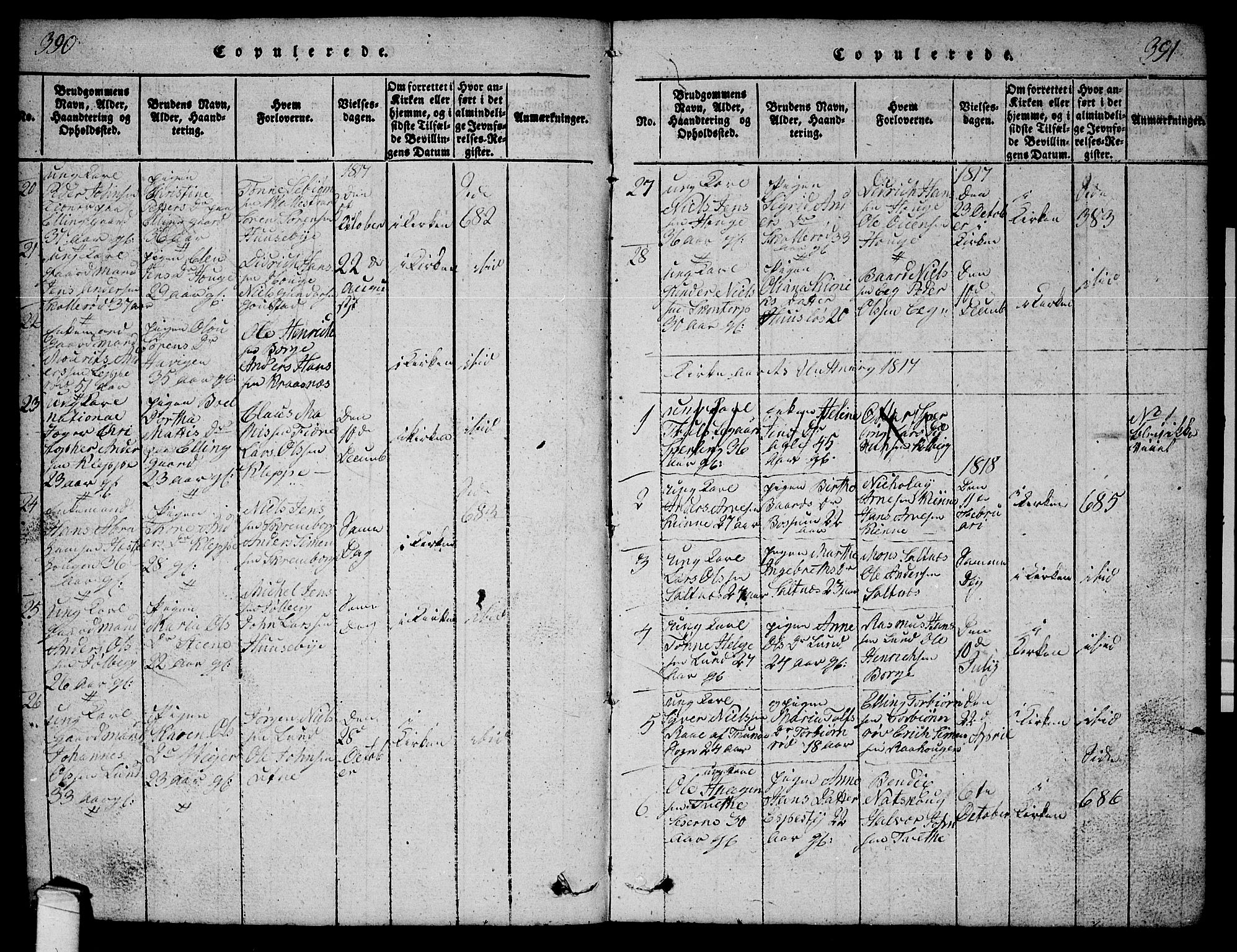 Onsøy prestekontor Kirkebøker, SAO/A-10914/G/Ga/L0001: Parish register (copy) no. I 1, 1814-1840, p. 390-391
