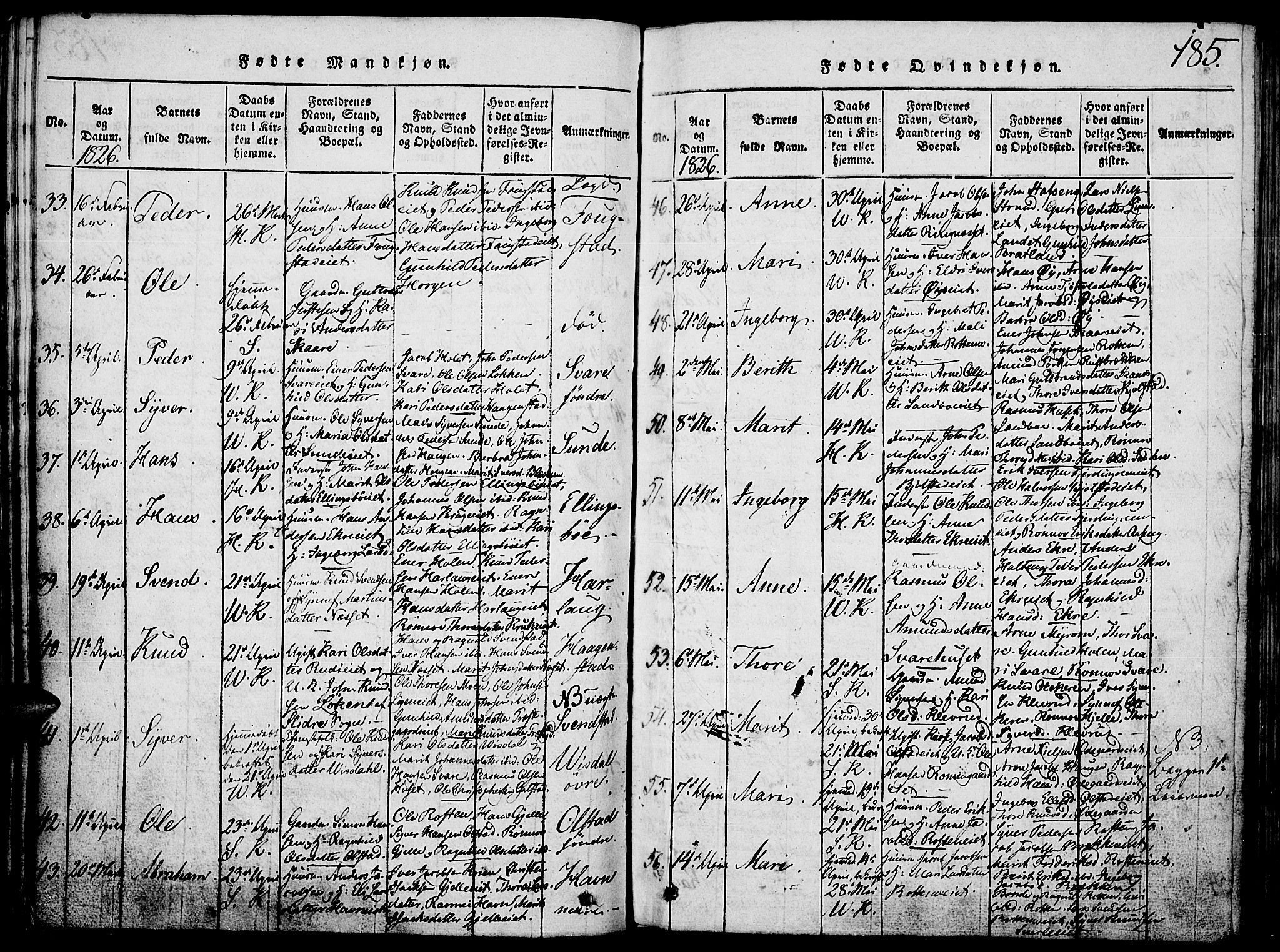 Vågå prestekontor, AV/SAH-PREST-076/H/Ha/Hab/L0001: Parish register (copy) no. 1, 1815-1827, p. 184-185