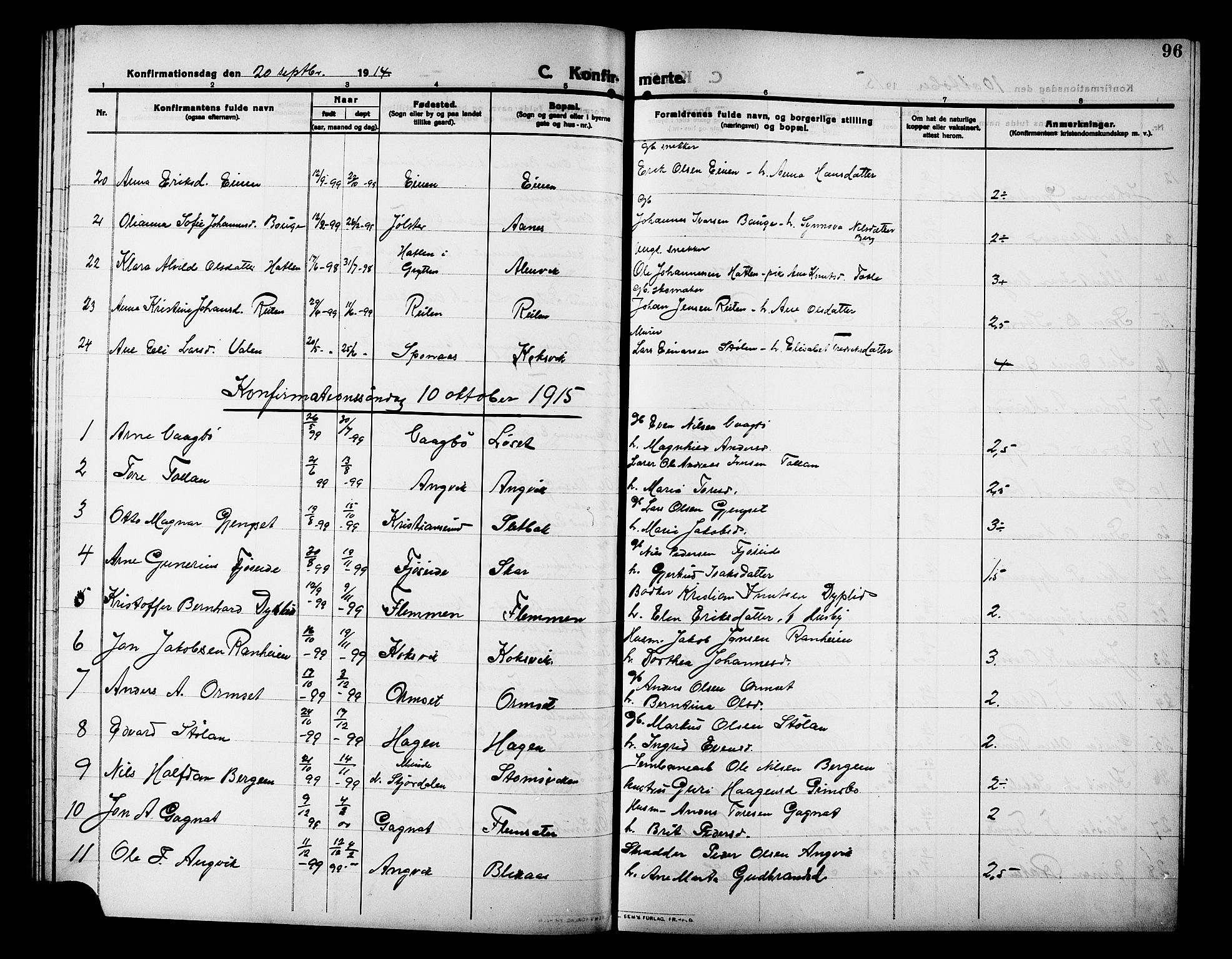 Ministerialprotokoller, klokkerbøker og fødselsregistre - Møre og Romsdal, AV/SAT-A-1454/586/L0993: Parish register (copy) no. 586C04, 1910-1918, p. 96