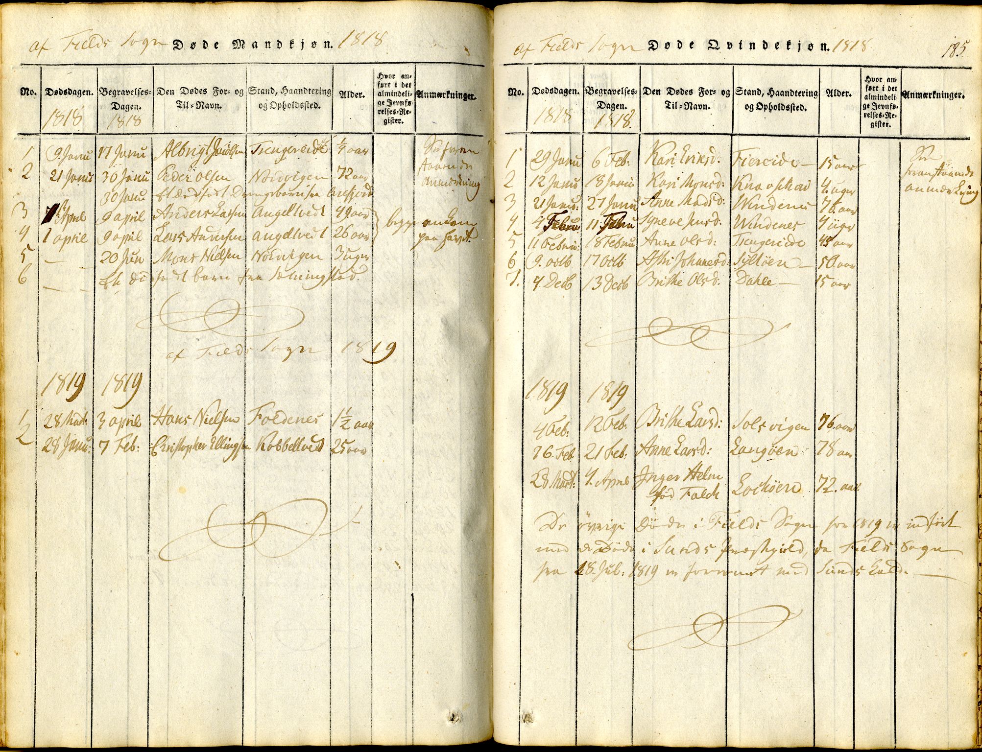Sund sokneprestembete, SAB/A-99930: Parish register (official) no. A 11, 1814-1825, p. 185