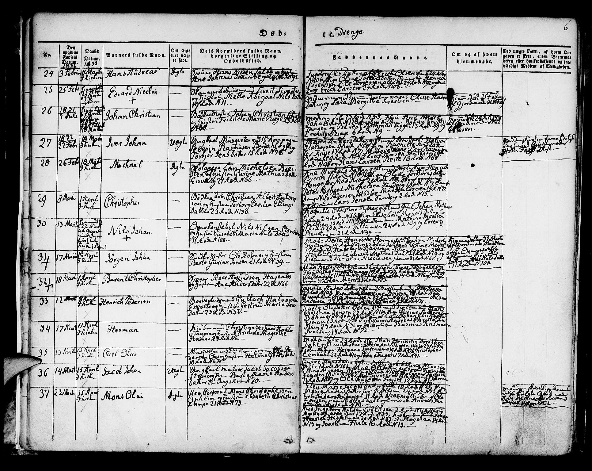 Korskirken sokneprestembete, AV/SAB-A-76101/H/Hab: Parish register (copy) no. A 5I, 1831-1844, p. 6