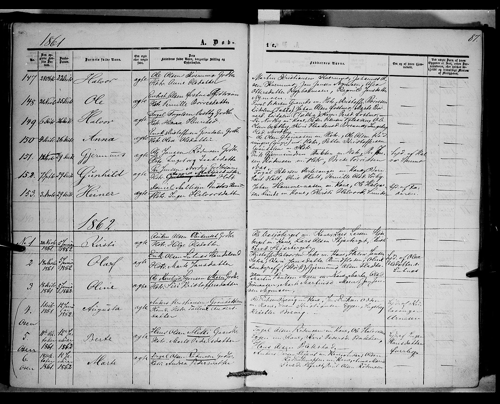 Trysil prestekontor, AV/SAH-PREST-046/H/Ha/Haa/L0005: Parish register (official) no. 5, 1851-1865, p. 87