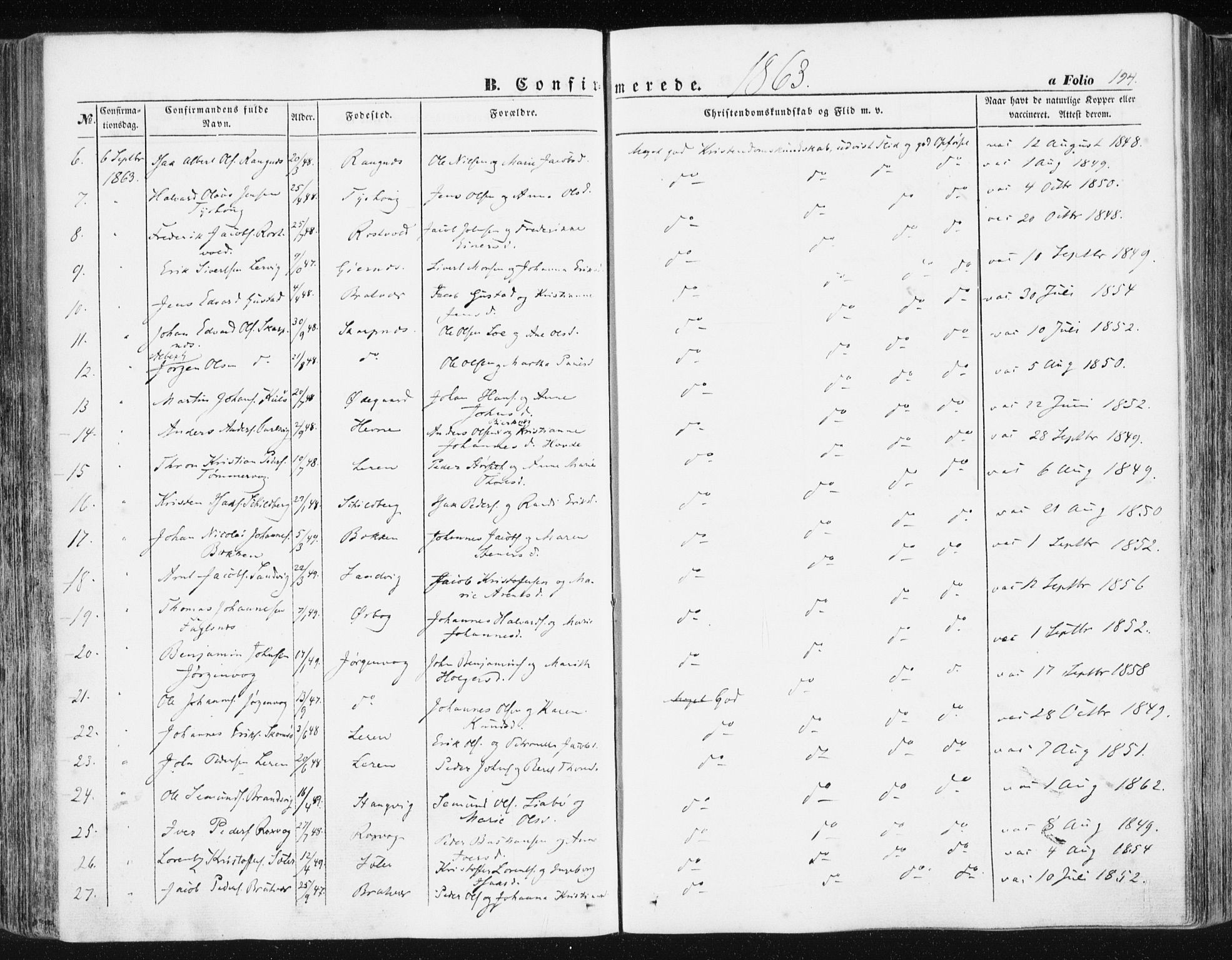 Ministerialprotokoller, klokkerbøker og fødselsregistre - Møre og Romsdal, AV/SAT-A-1454/581/L0937: Parish register (official) no. 581A05, 1853-1872, p. 194