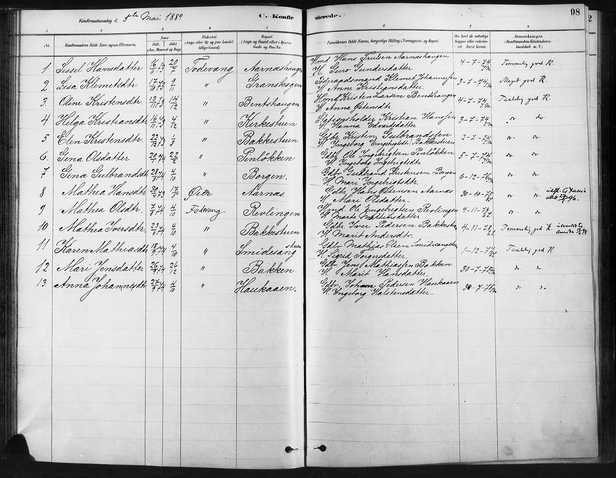 Ringebu prestekontor, SAH/PREST-082/H/Ha/Haa/L0009: Parish register (official) no. 9, 1878-1898, p. 98