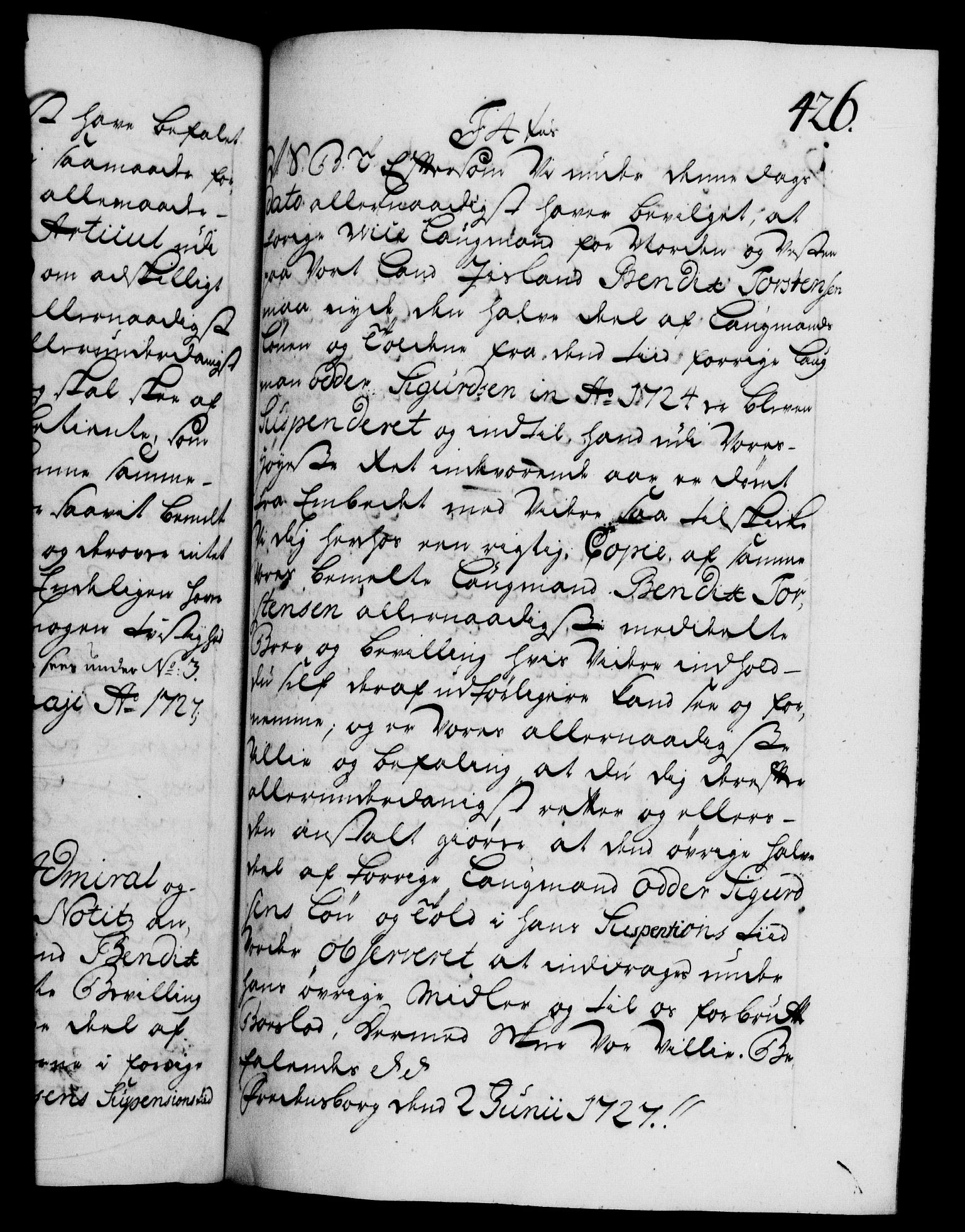 Danske Kanselli 1572-1799, AV/RA-EA-3023/F/Fc/Fca/Fcab/L0023: Norske tegnelser, 1725-1727, p. 426a
