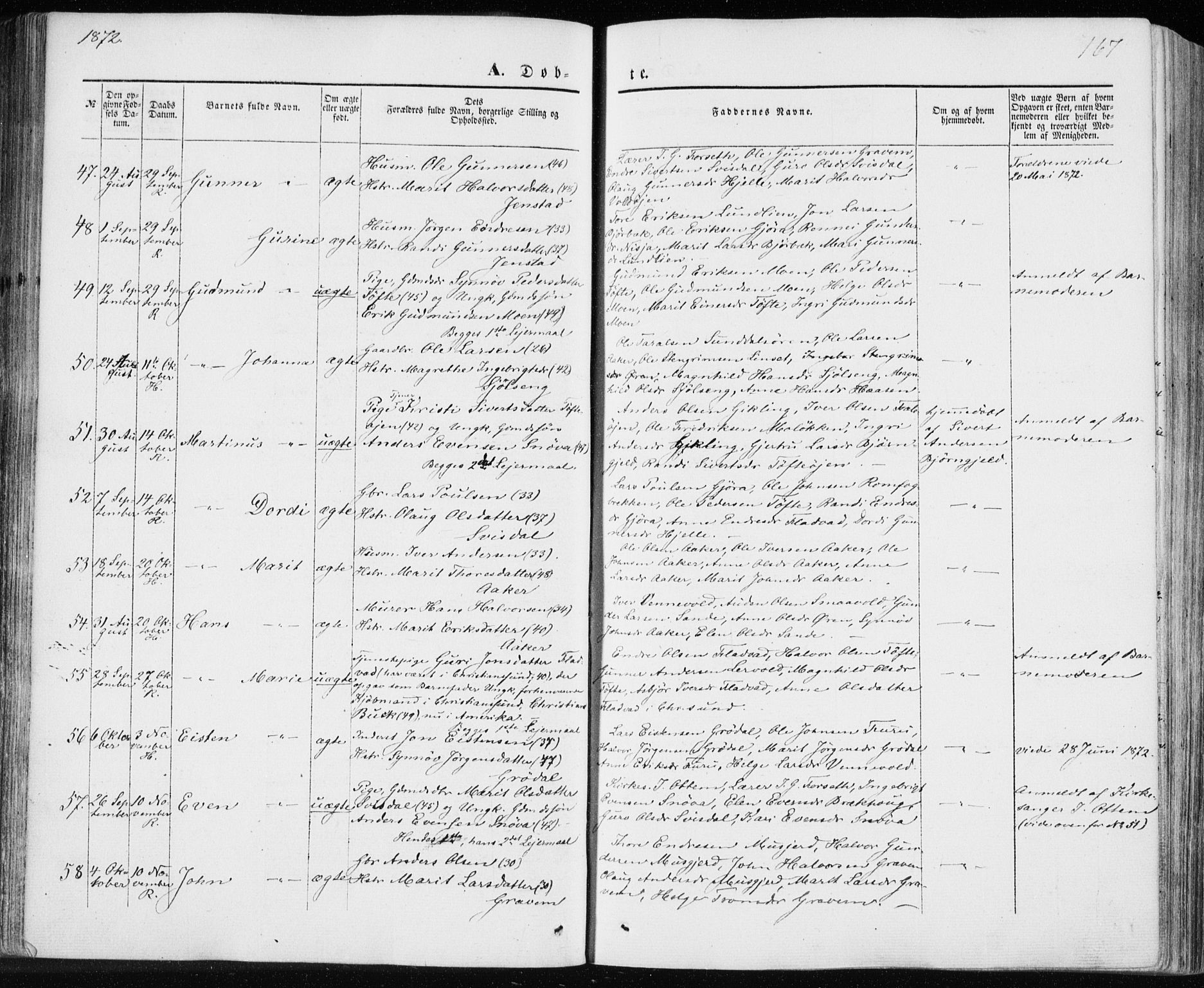 Ministerialprotokoller, klokkerbøker og fødselsregistre - Møre og Romsdal, AV/SAT-A-1454/590/L1013: Parish register (official) no. 590A05, 1847-1877, p. 167