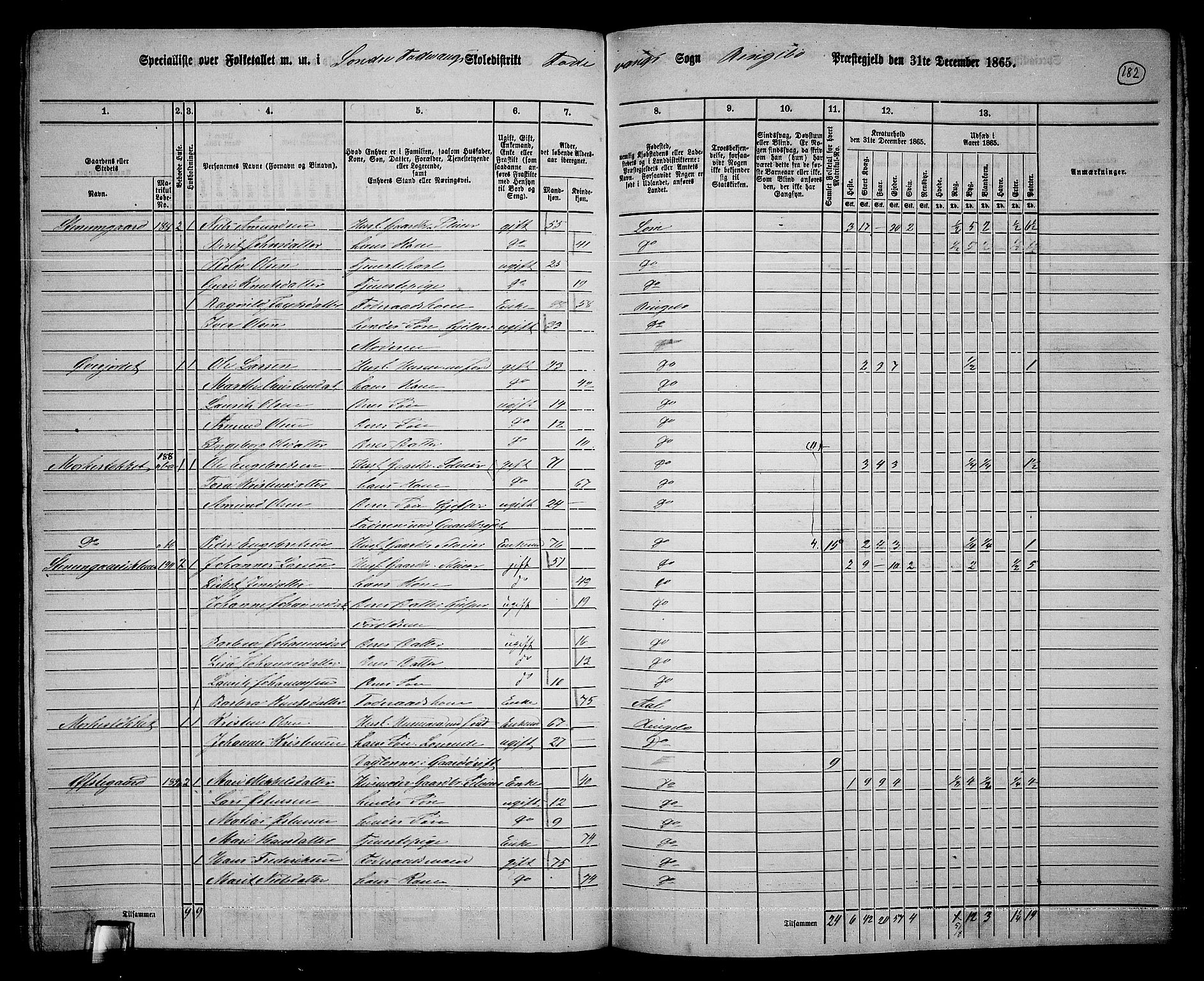 RA, 1865 census for Ringebu, 1865, p. 157