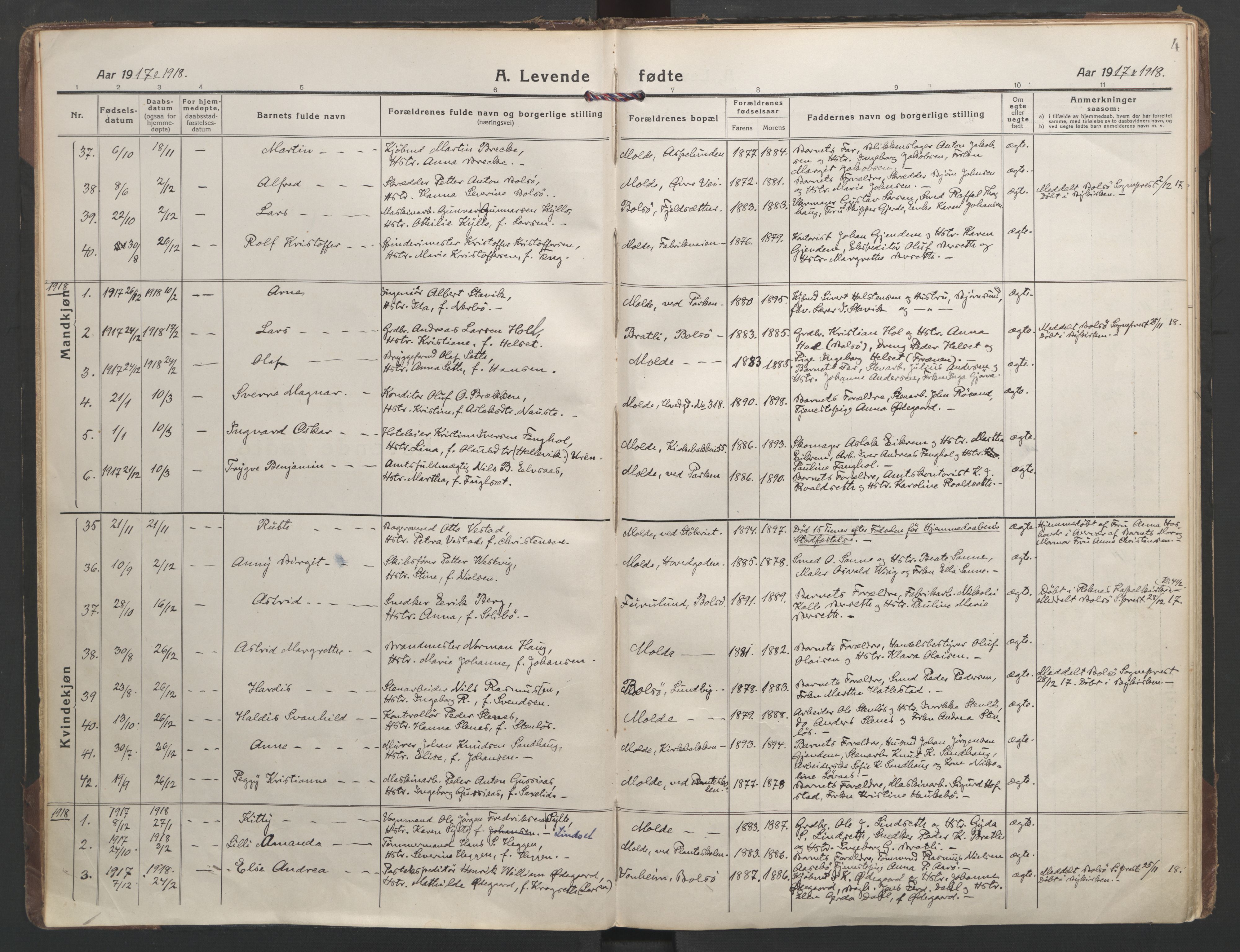 Ministerialprotokoller, klokkerbøker og fødselsregistre - Møre og Romsdal, AV/SAT-A-1454/558/L0696: Parish register (official) no. 558A10, 1917-1929, p. 4