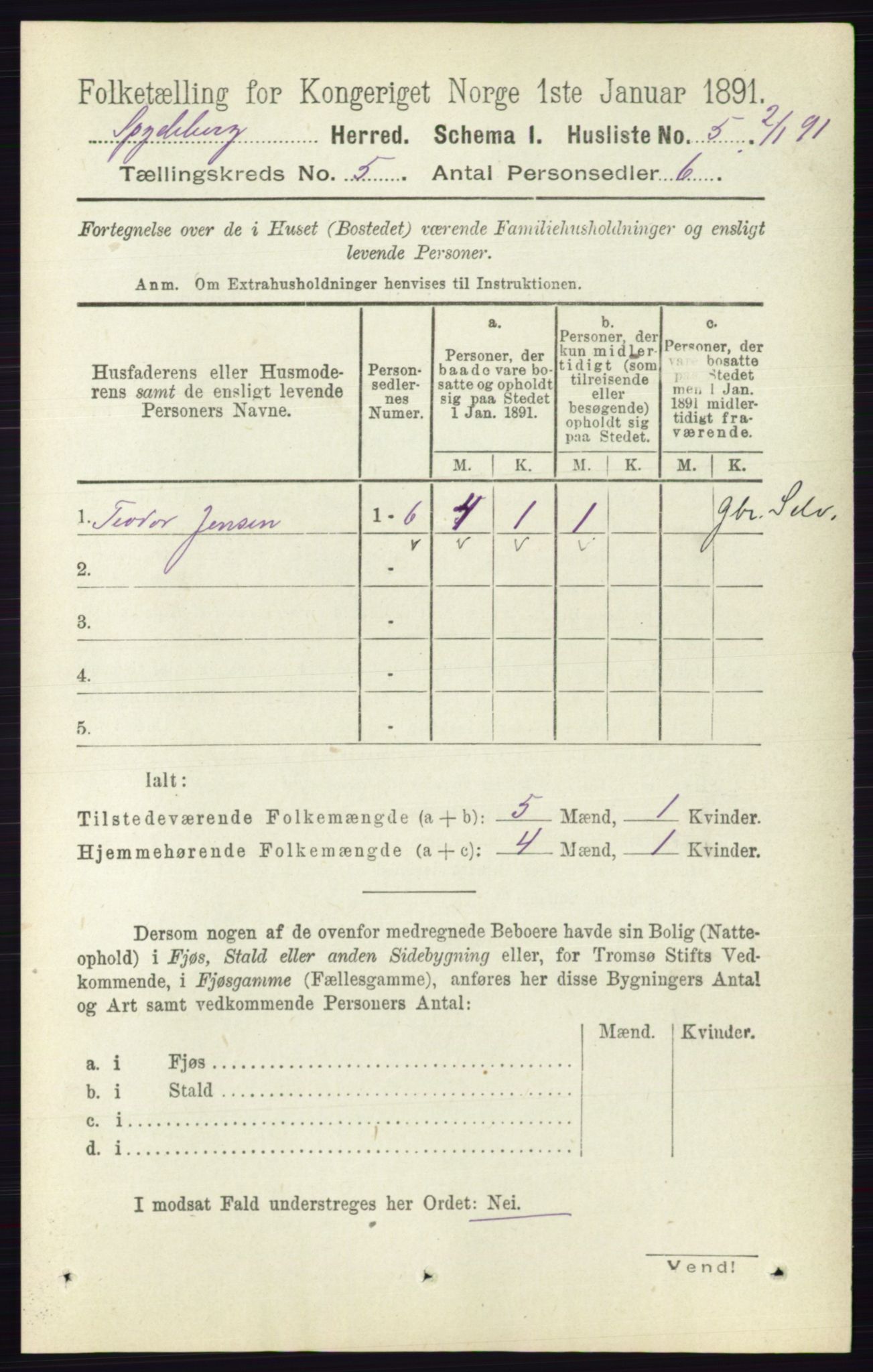 RA, 1891 census for 0123 Spydeberg, 1891, p. 2281