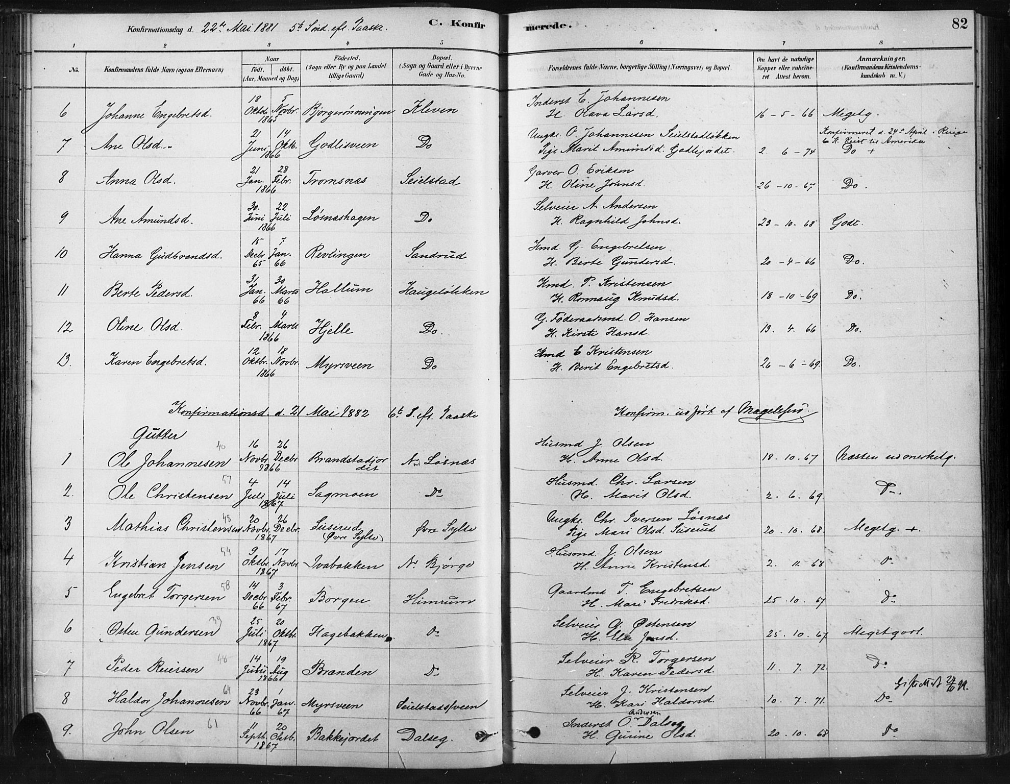 Ringebu prestekontor, SAH/PREST-082/H/Ha/Haa/L0009: Parish register (official) no. 9, 1878-1898, p. 82