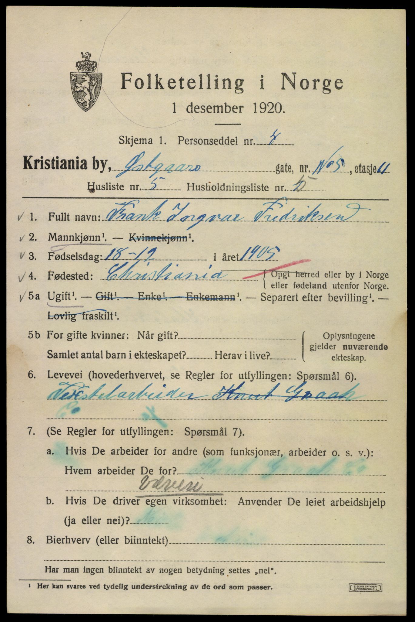 SAO, 1920 census for Kristiania, 1920, p. 656807