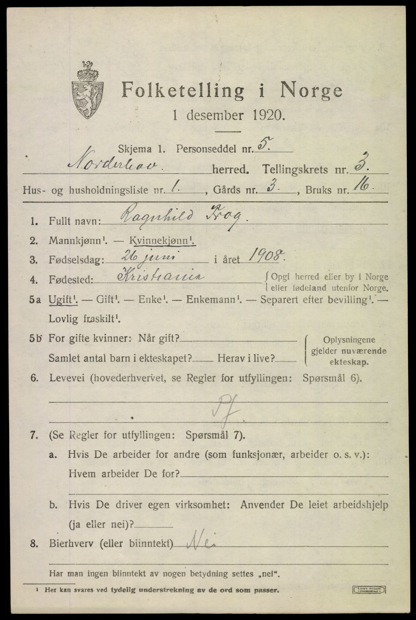 SAKO, 1920 census for Norderhov, 1920, p. 5288