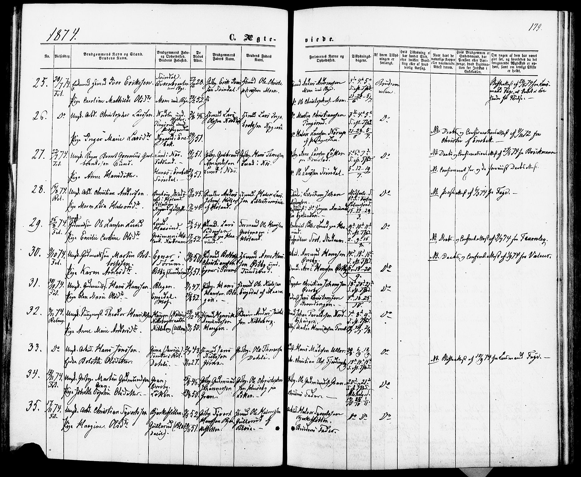 Fet prestekontor Kirkebøker, AV/SAO-A-10370a/F/Fa/L0013: Parish register (official) no. I 13, 1867-1877, p. 179