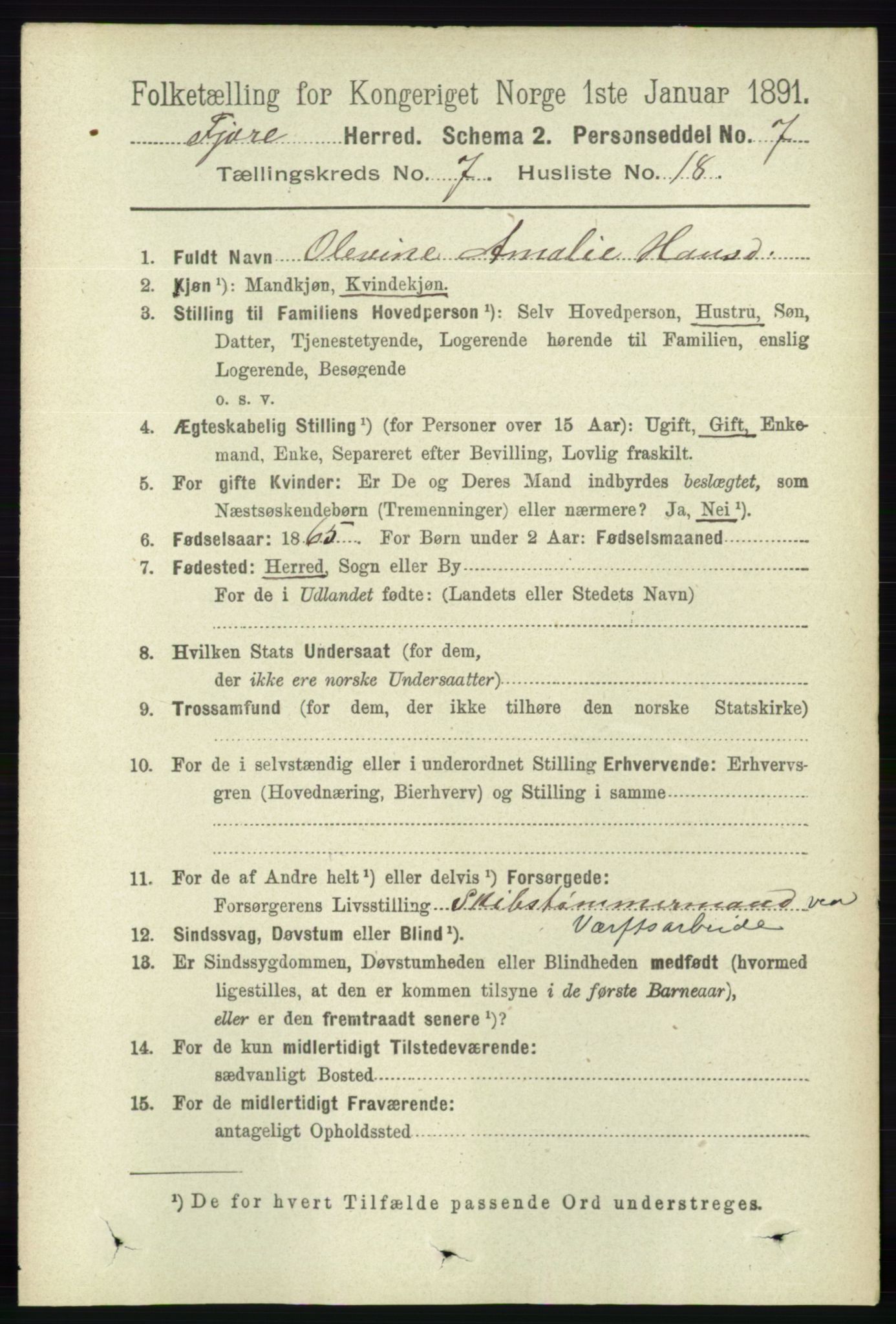 RA, 1891 census for 0923 Fjære, 1891, p. 3324