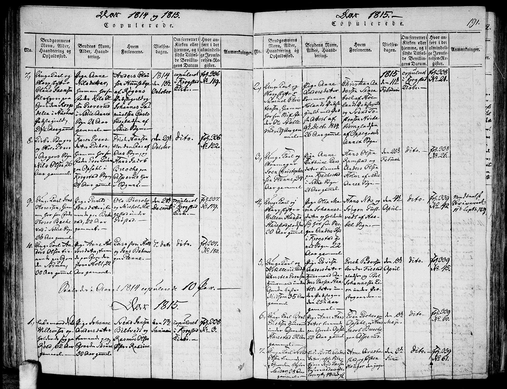 Kråkstad prestekontor Kirkebøker, SAO/A-10125a/F/Fa/L0003: Parish register (official) no. I 3, 1813-1824, p. 191
