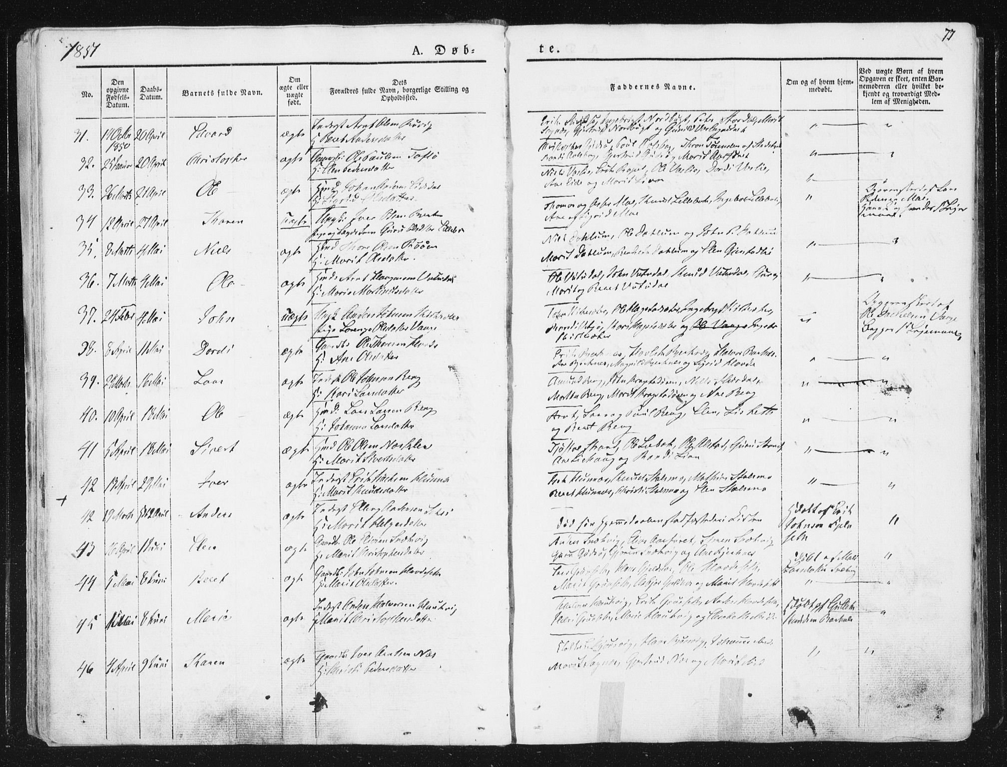 Ministerialprotokoller, klokkerbøker og fødselsregistre - Sør-Trøndelag, AV/SAT-A-1456/630/L0493: Parish register (official) no. 630A06, 1841-1851, p. 77