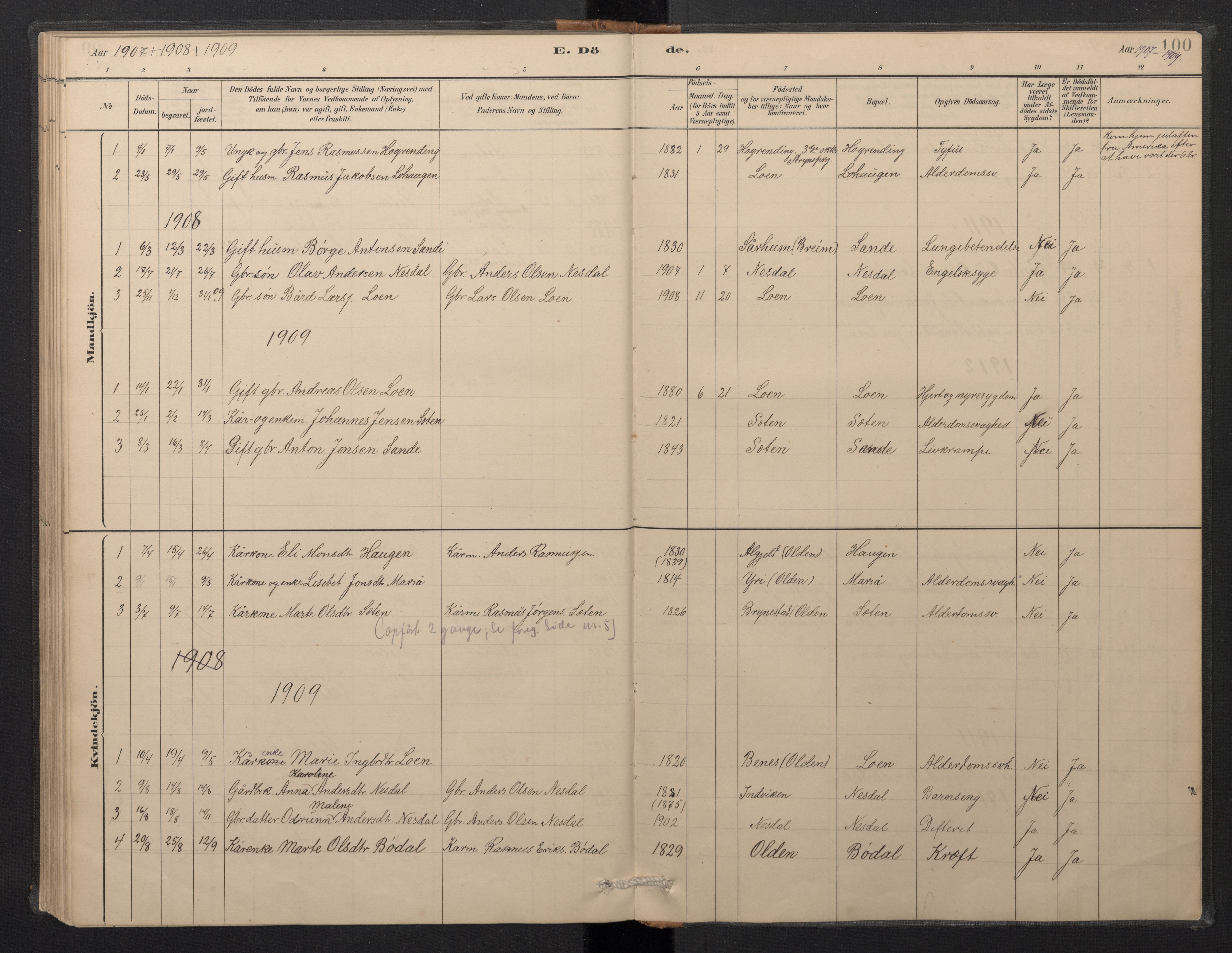 Stryn Sokneprestembete, AV/SAB-A-82501: Parish register (copy) no. B 3, 1881-1918, p. 99b-100a